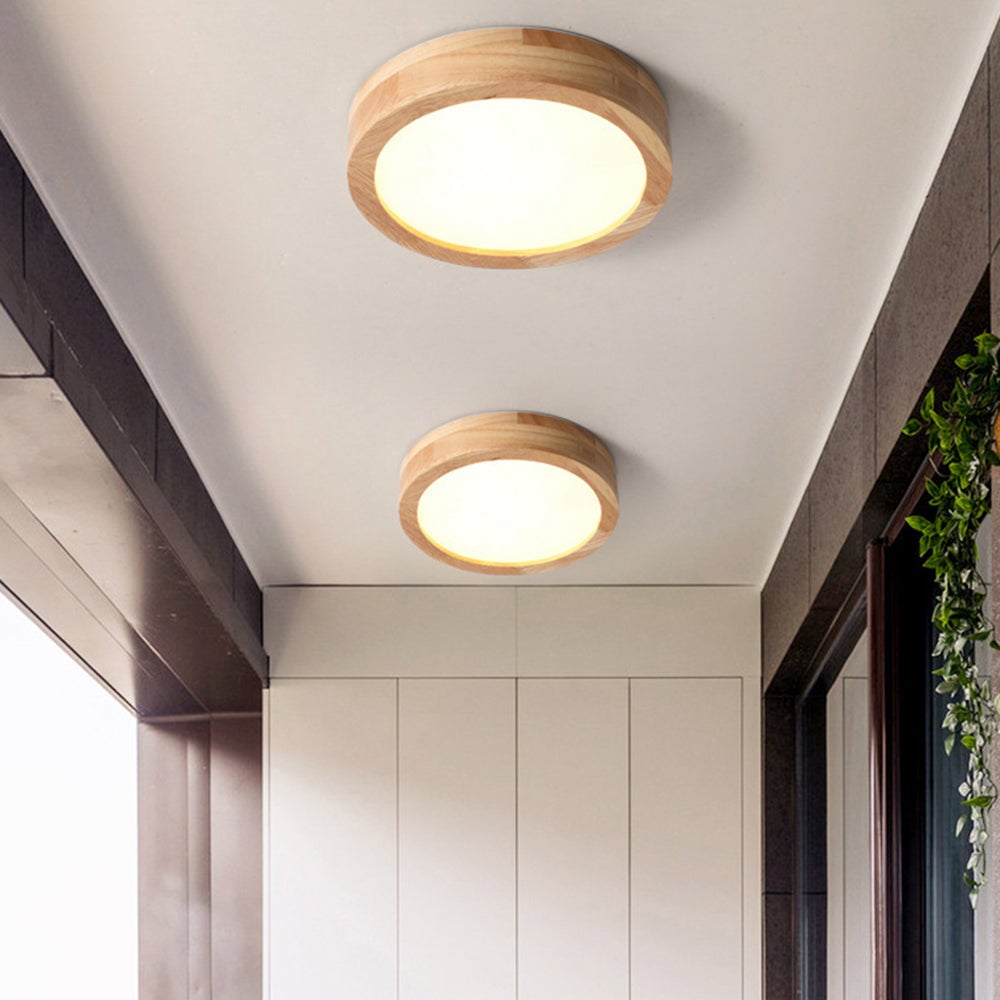 Contemporary Wood Round Flush Mount LED Ceiling Light - Lumpaz