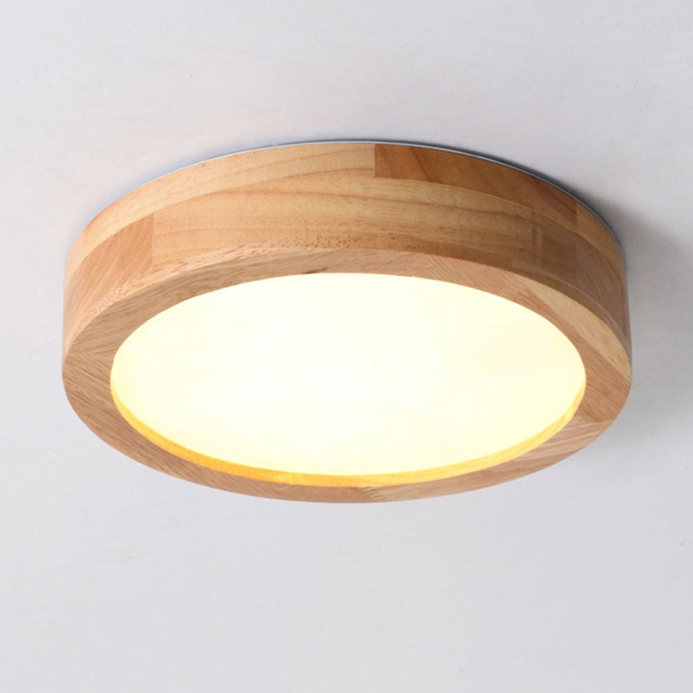 Contemporary Wood Round Flush Mount LED Ceiling Light - Lumpaz