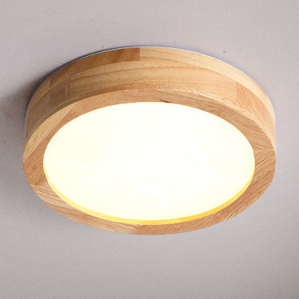 Contemporary Wood Round Flush Mount LED Ceiling Light - Lumpaz