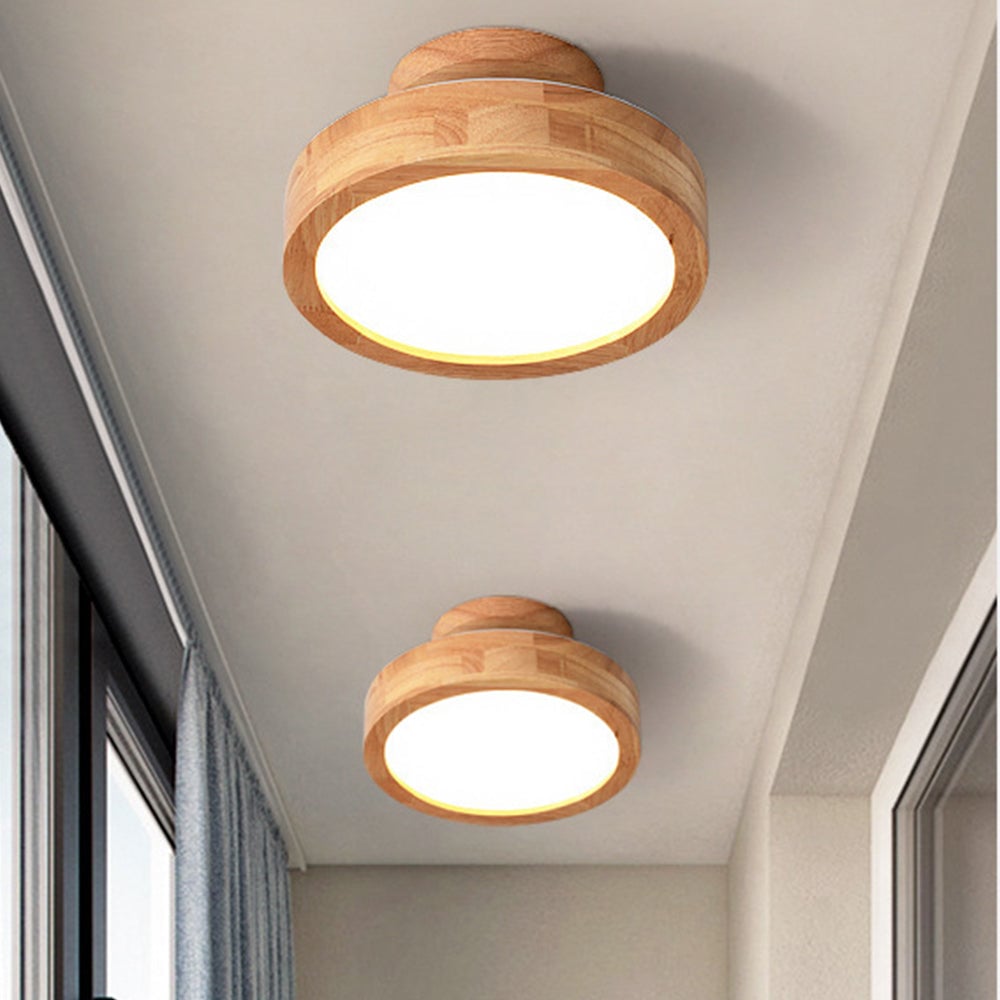 Contemporary Wood Round Flush Mount LED Ceiling Light - Lumpaz