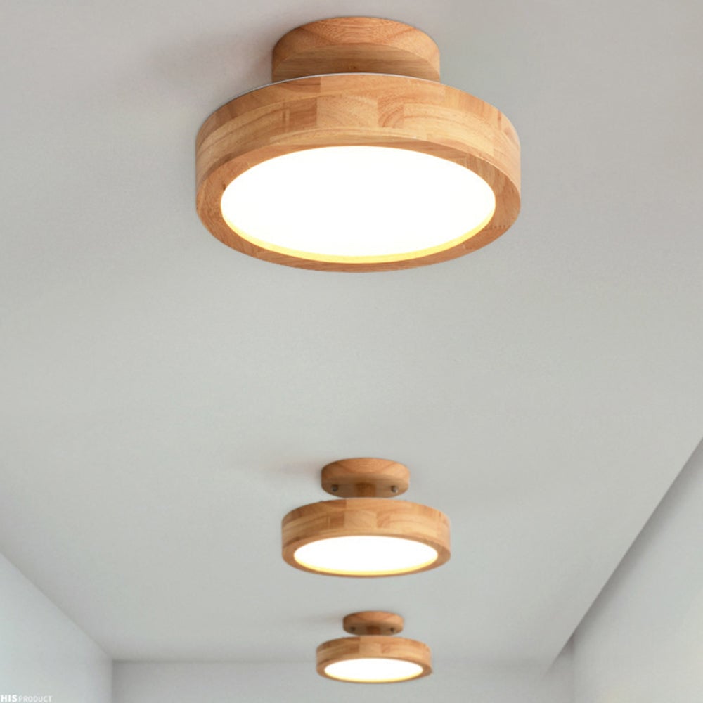 Contemporary Wood Round Flush Mount LED Ceiling Light - Lumpaz