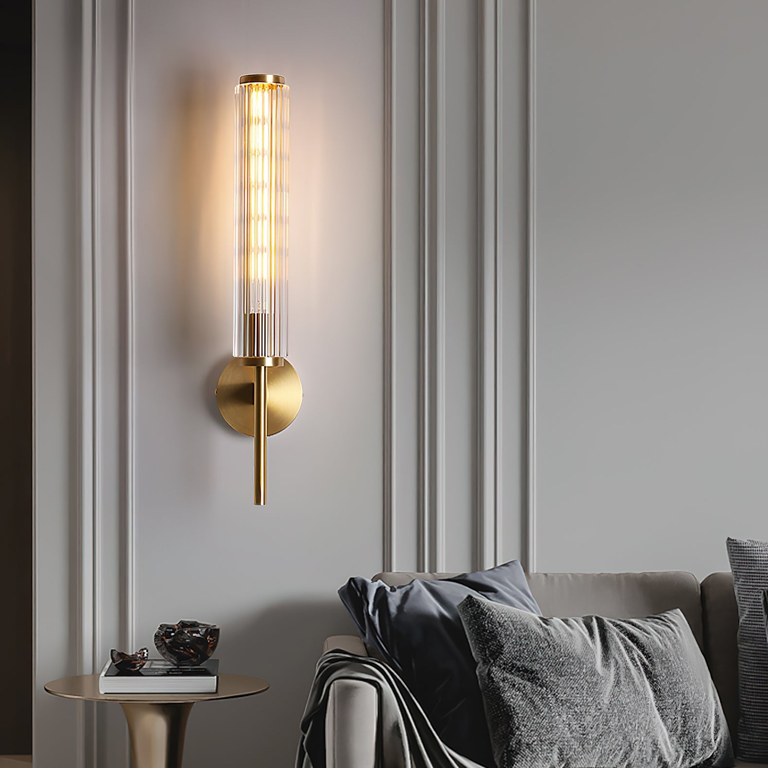 Glass Linear Brass Wall Light - Lumpaz