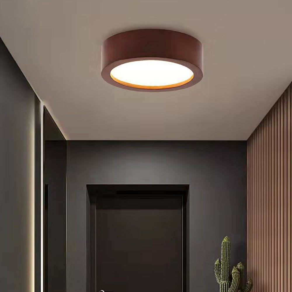 Contemporary Wood Round Flush Mount LED Ceiling Light - Lumpaz