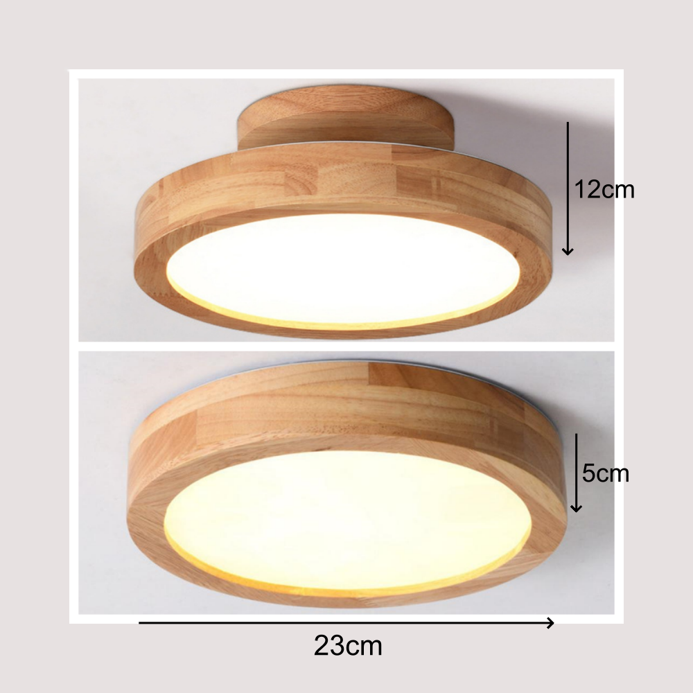 Contemporary Wood Round Flush Mount LED Ceiling Light - Lumpaz
