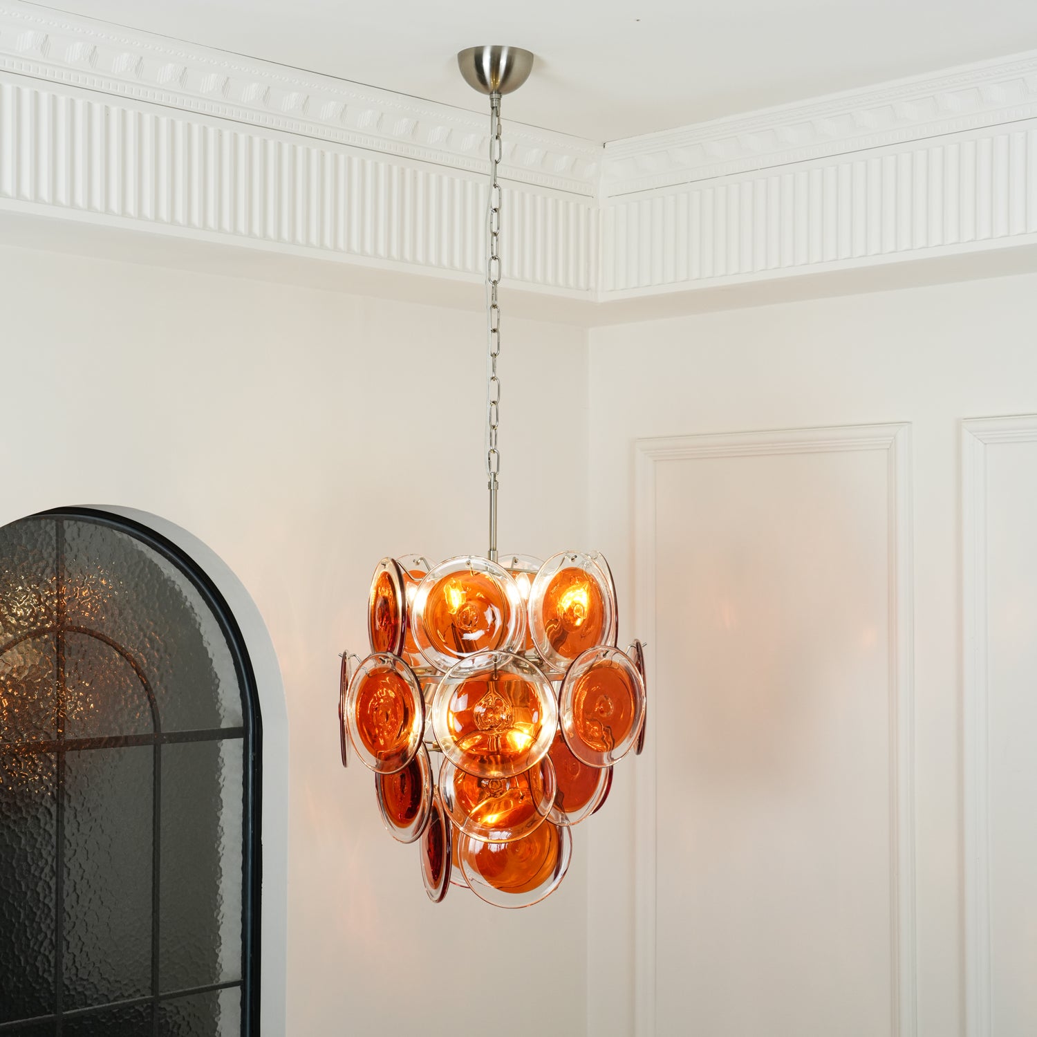 Murano Orange Disk Glass Chandelier - Lumpaz