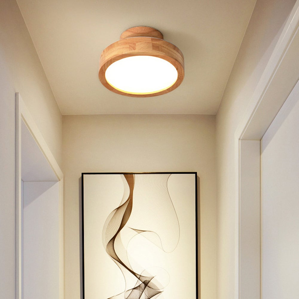 Contemporary Wood Round Flush Mount LED Ceiling Light - Lumpaz