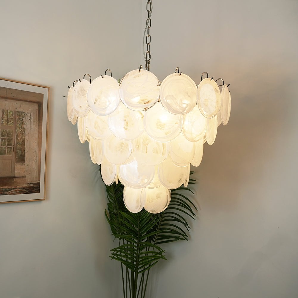 White Murano Disc Chandelier - Lumpaz