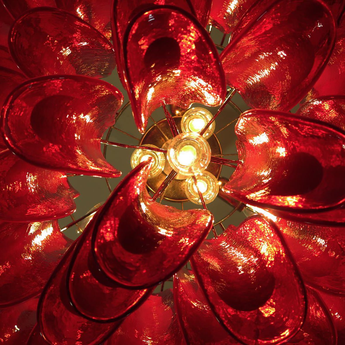 Red Glass Murano Petals Chandelier - Lumpaz