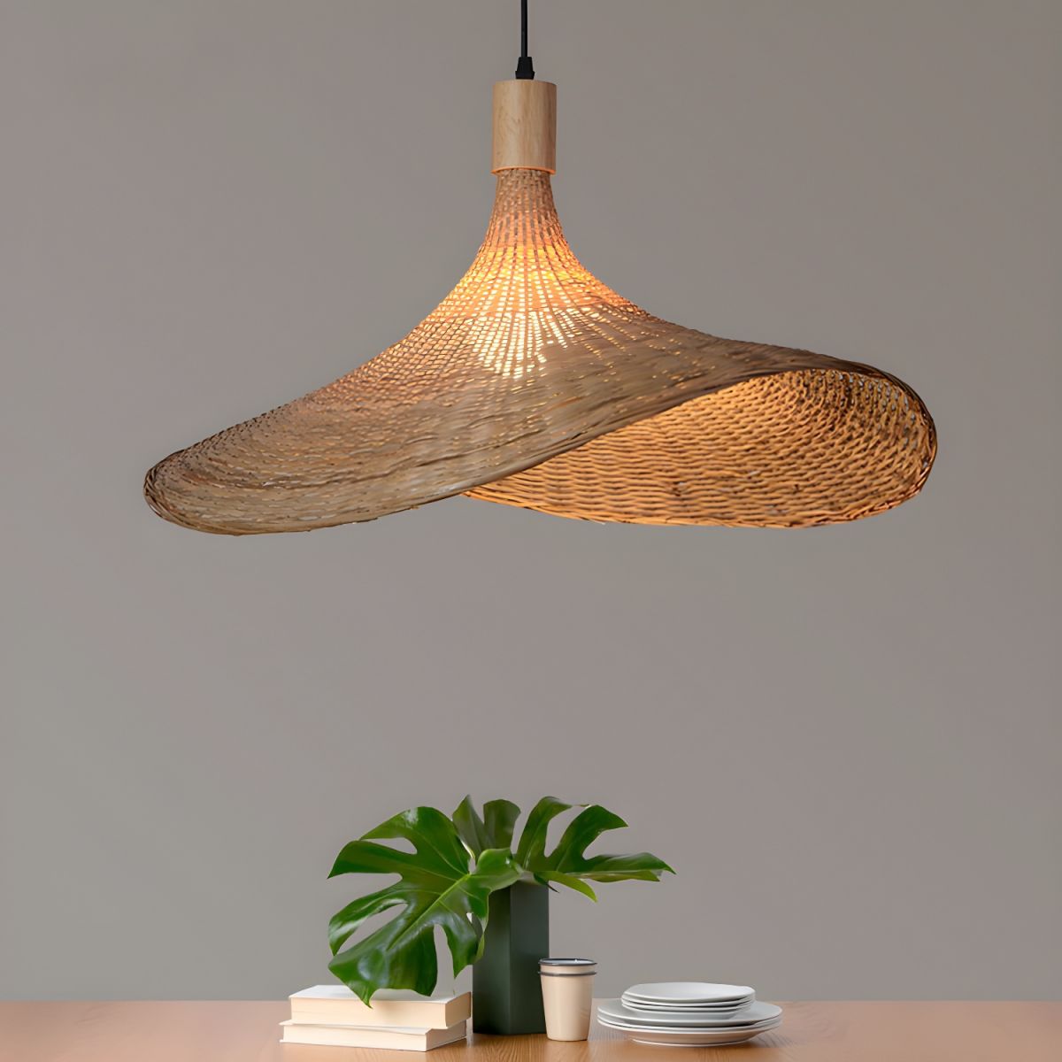 Rattan Weave Hat Pendant Light - Lumpaz