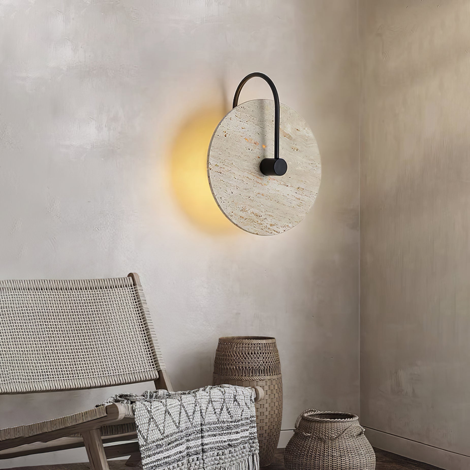 Round Travertine Wall Lamp - Lumpaz