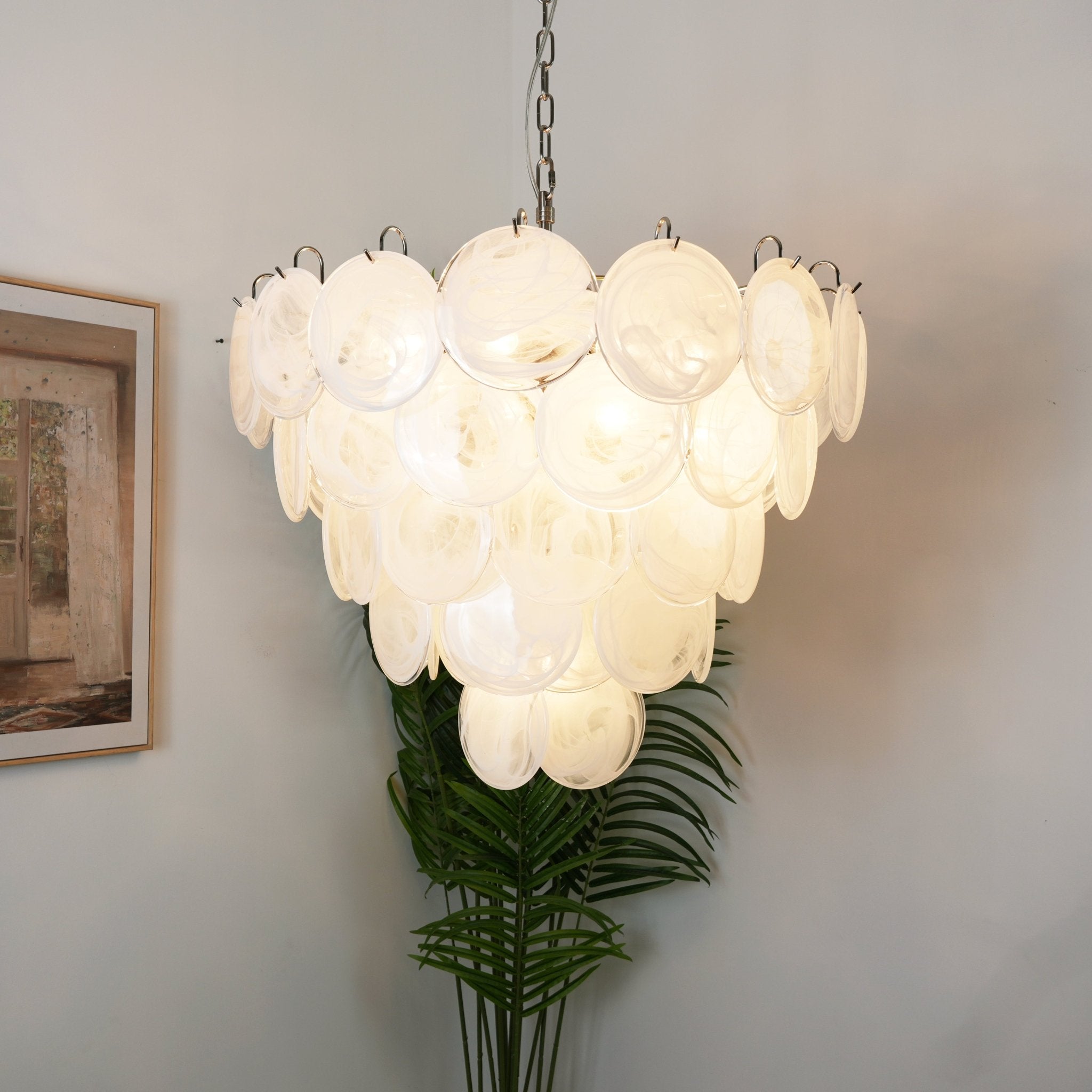 White Murano Disc Chandelier - Lumpaz