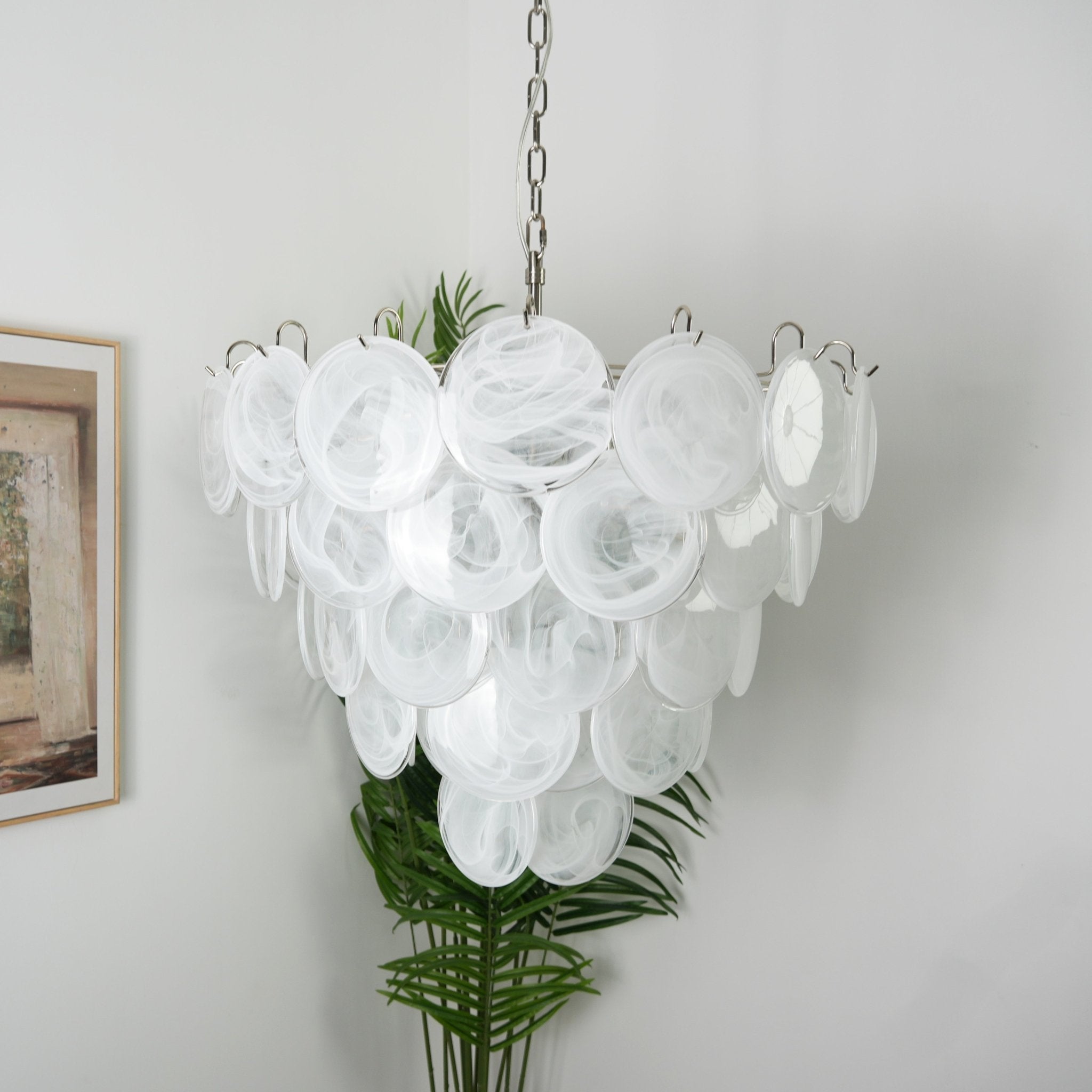 White Murano Disc Chandelier - Lumpaz