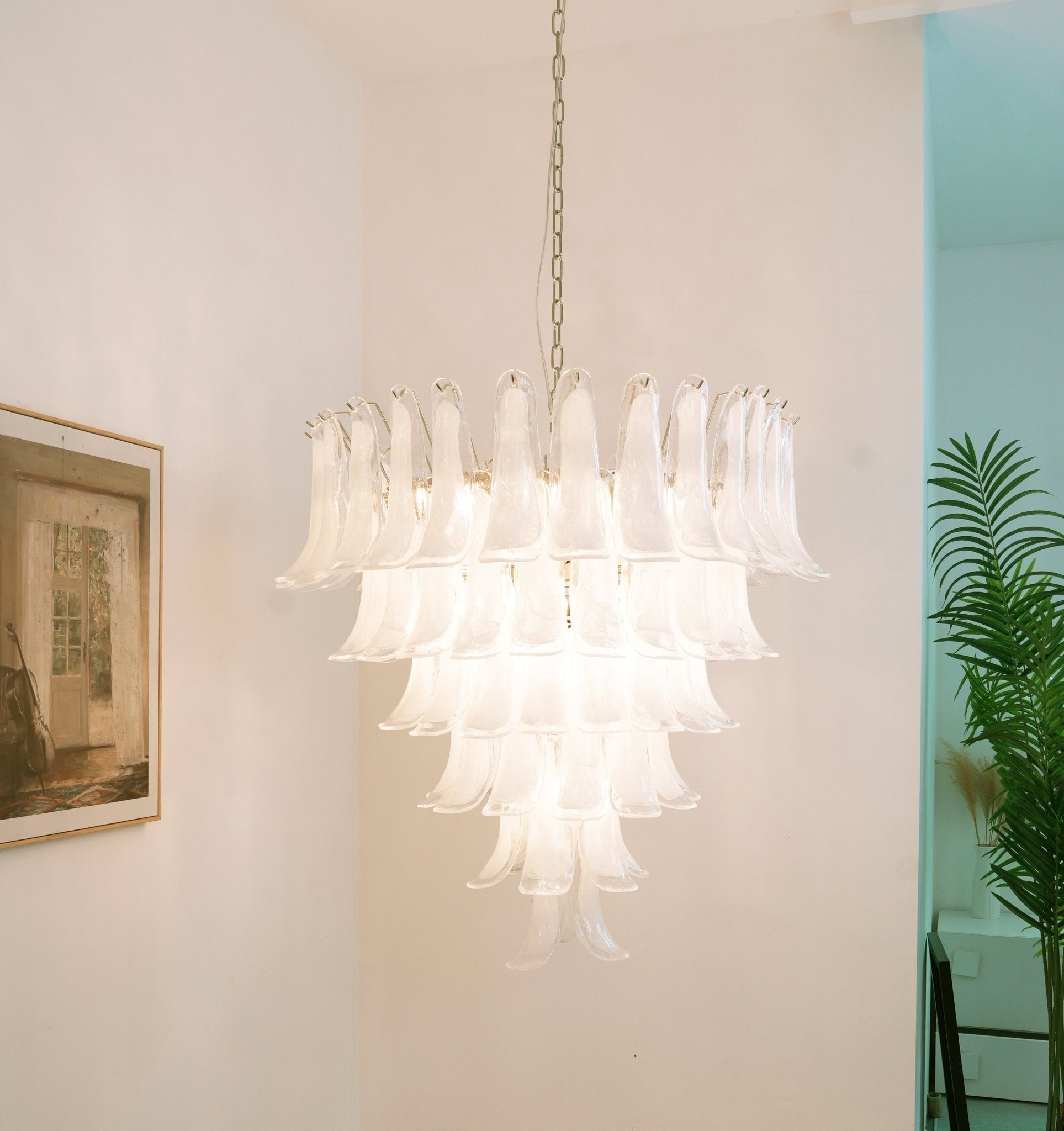 Murano White Glass Petals Chandelier - Lumpaz