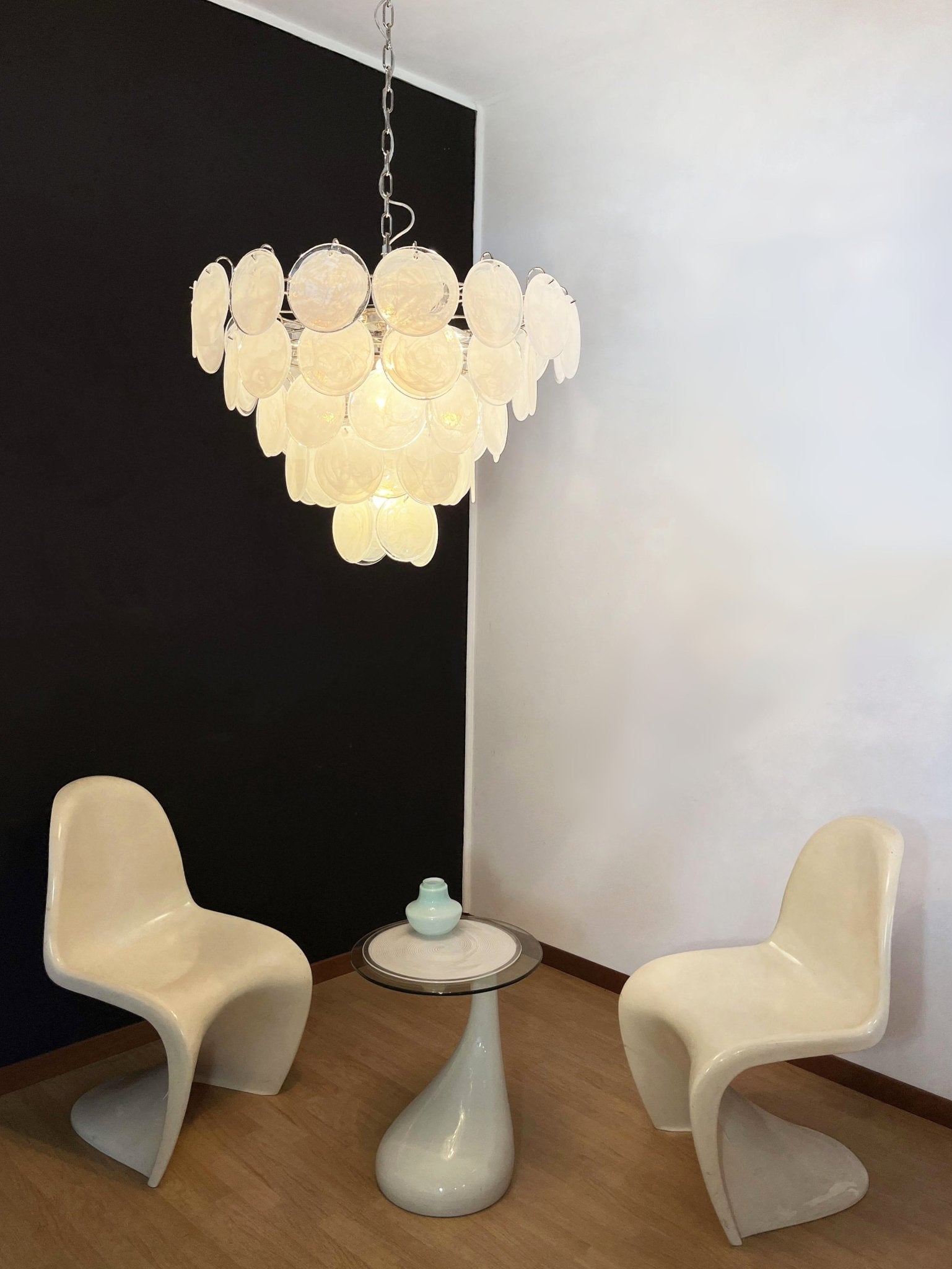 White Murano Disc Chandelier - Lumpaz