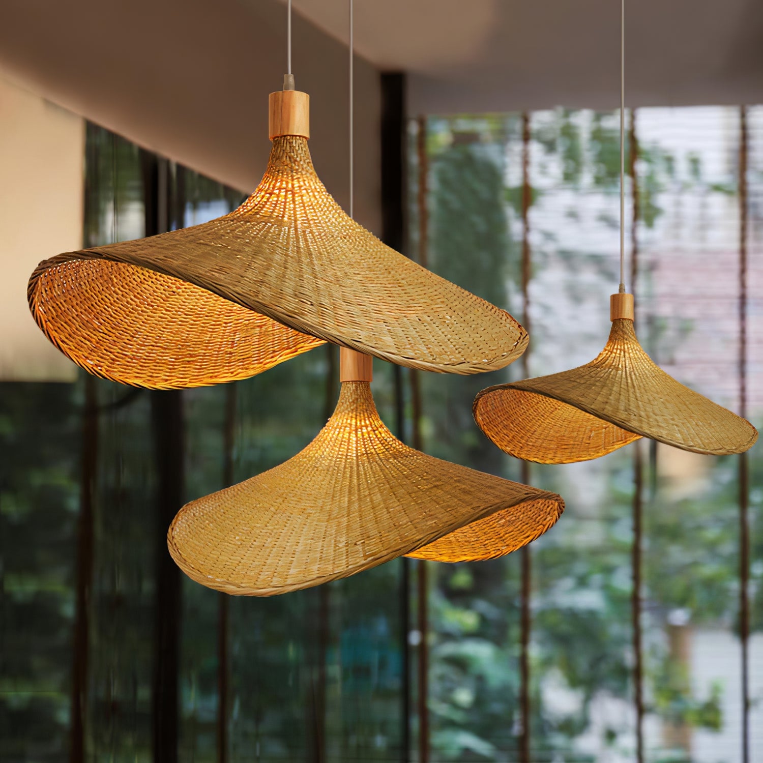 Rattan Weave Hat Pendant Light - Lumpaz
