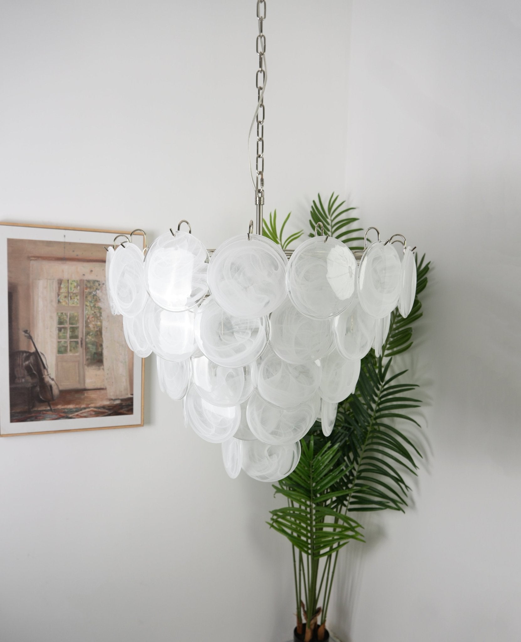 White Murano Disc Chandelier - Lumpaz