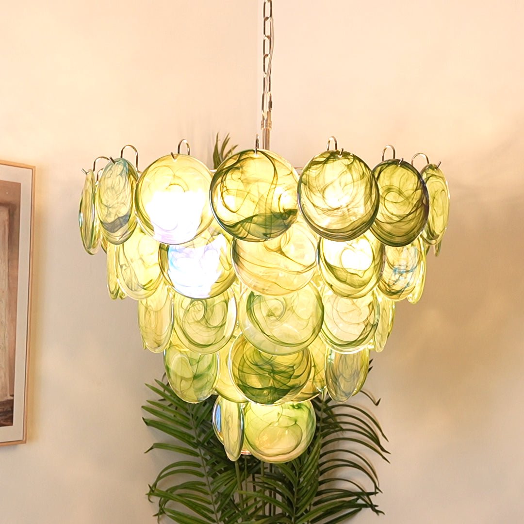 Green Murano Disc Chandelier - Lumpaz