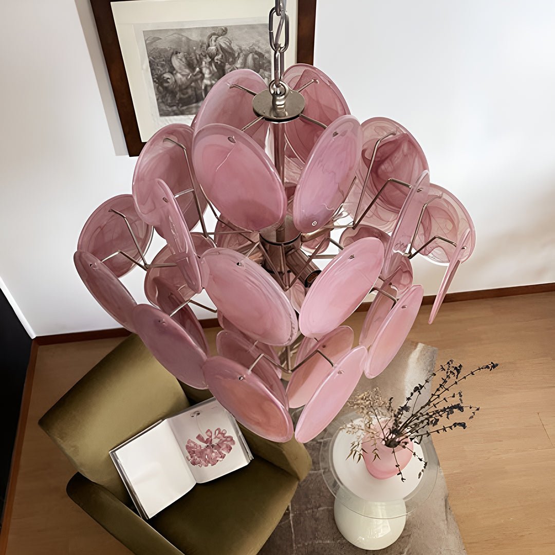 Murano Pink Disks Chandelier - Lumpaz