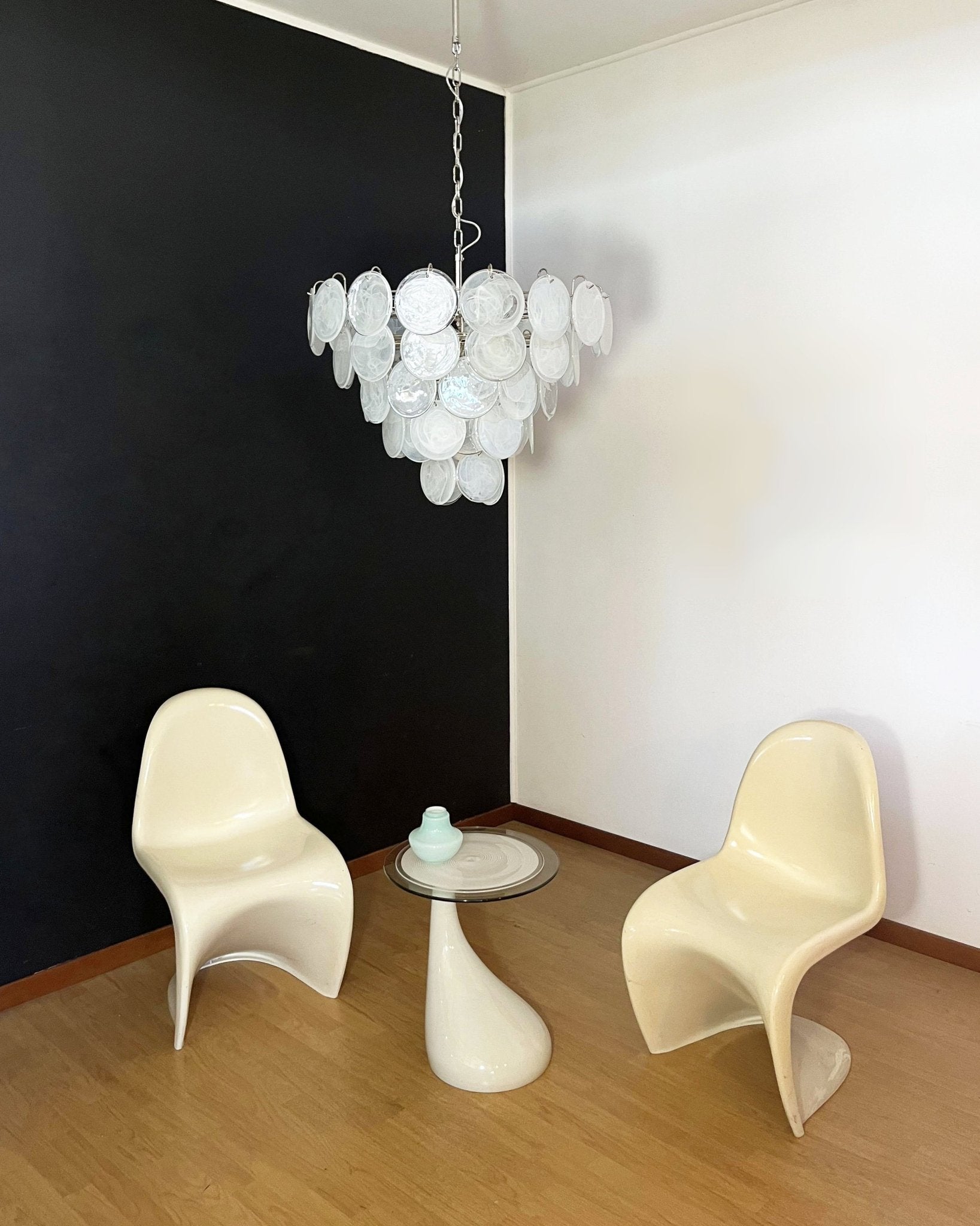 White Murano Disc Chandelier - Lumpaz