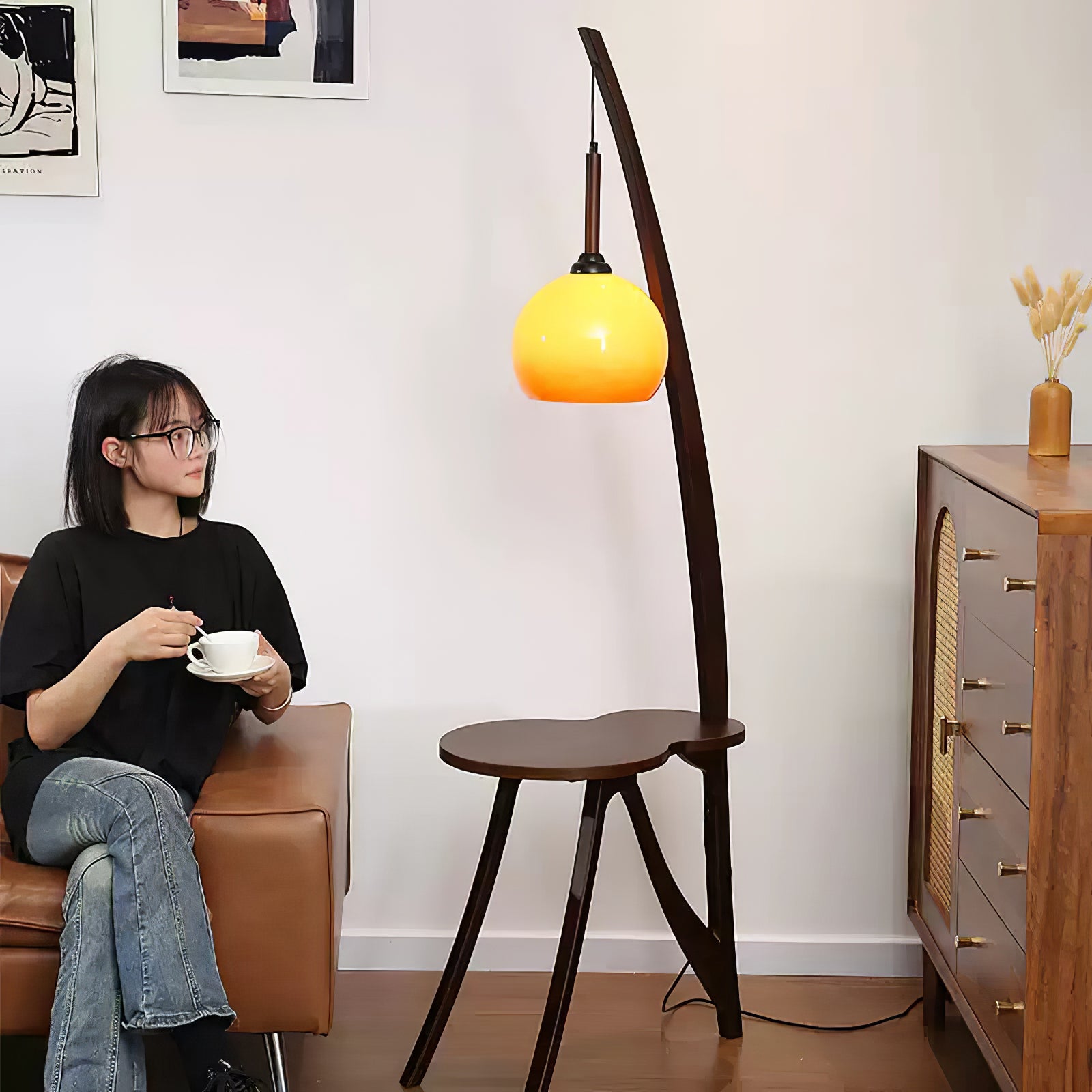 Arc Wood Hanging Floor Lamp - Lumpaz