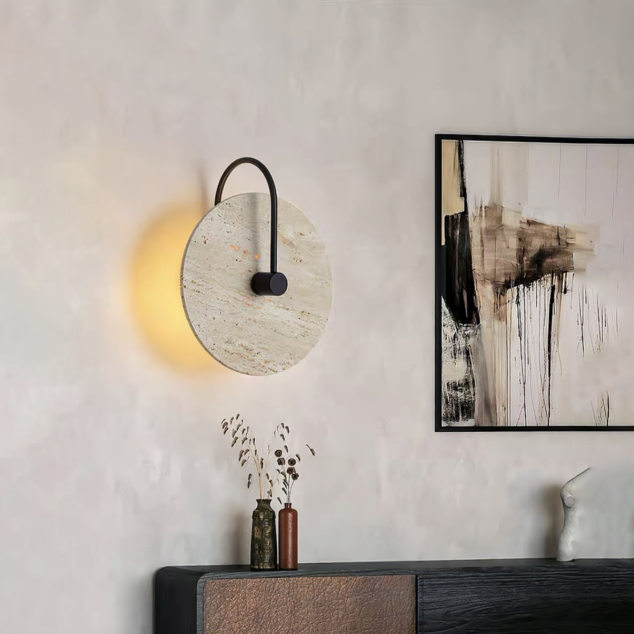 Round Travertine Wall Lamp - Lumpaz