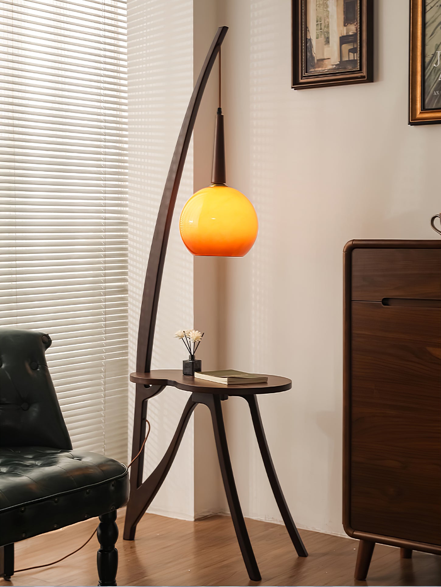 Arc Wood Hanging Floor Lamp - Lumpaz