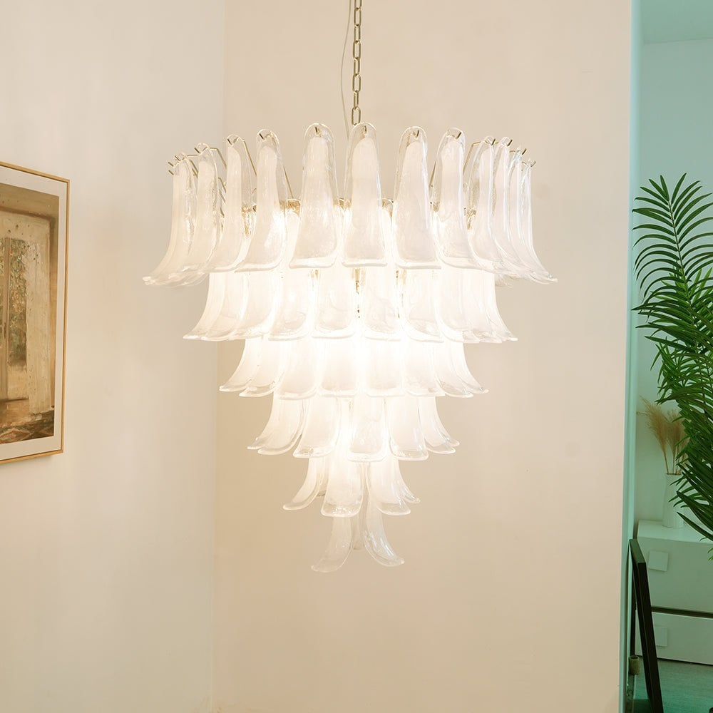 Murano White Glass Petals Chandelier - Lumpaz