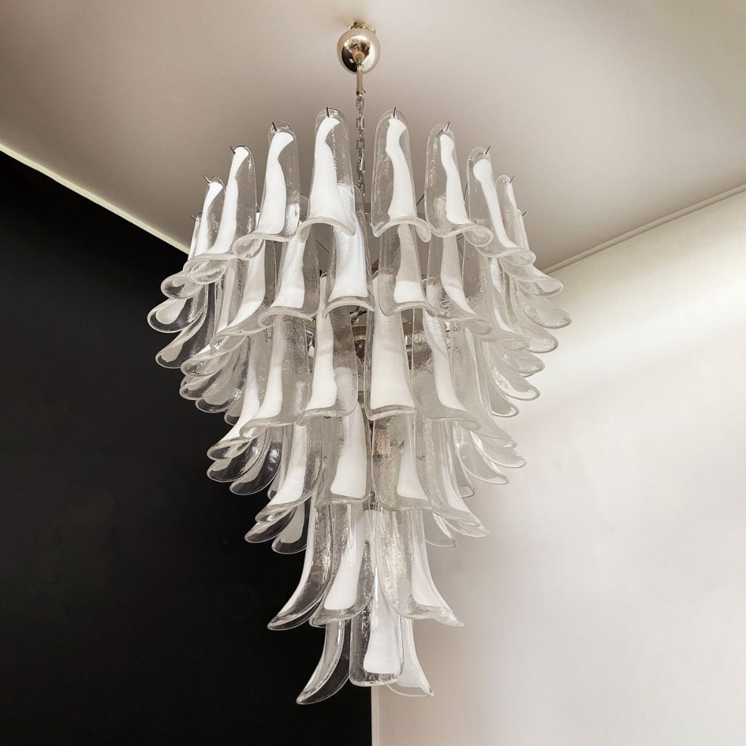 Murano White Glass Petals Chandelier - Lumpaz