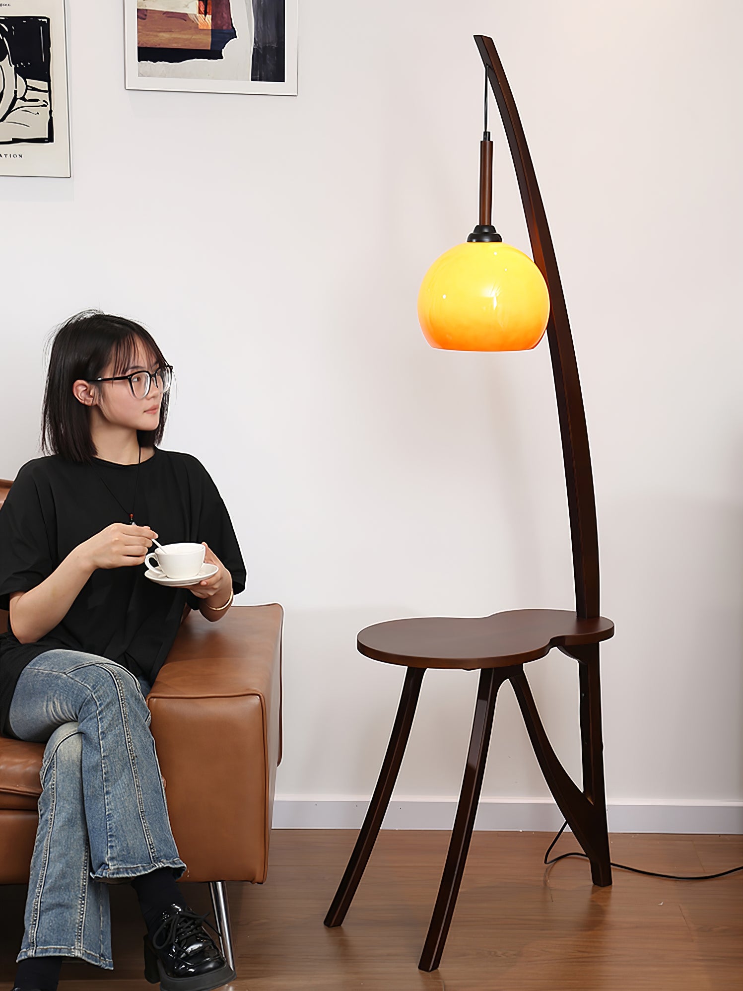 Arc Wood Hanging Floor Lamp - Lumpaz