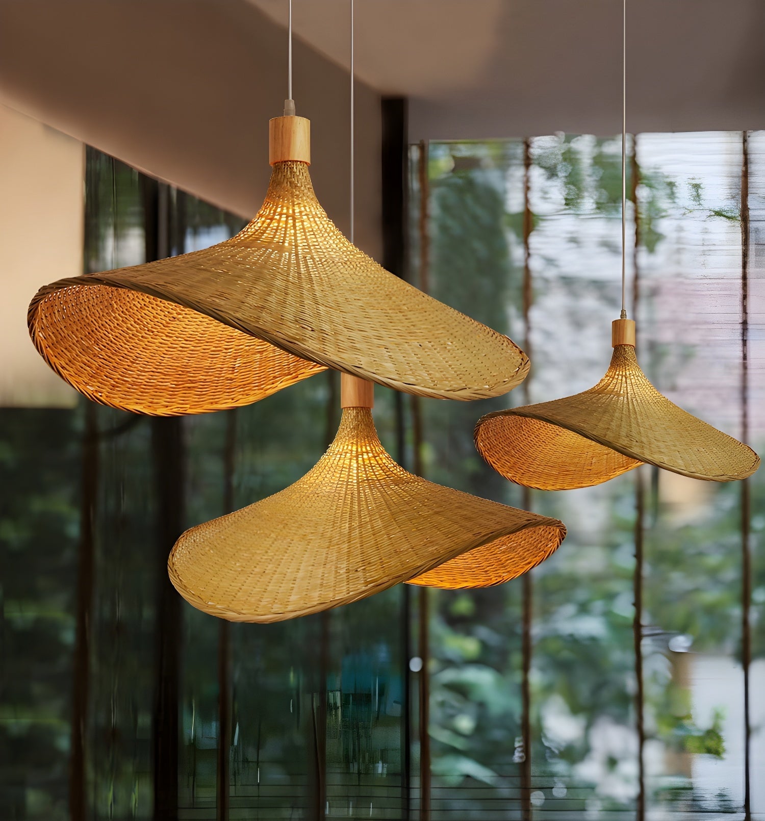 Rattan Weave Hat Pendant Light - Lumpaz