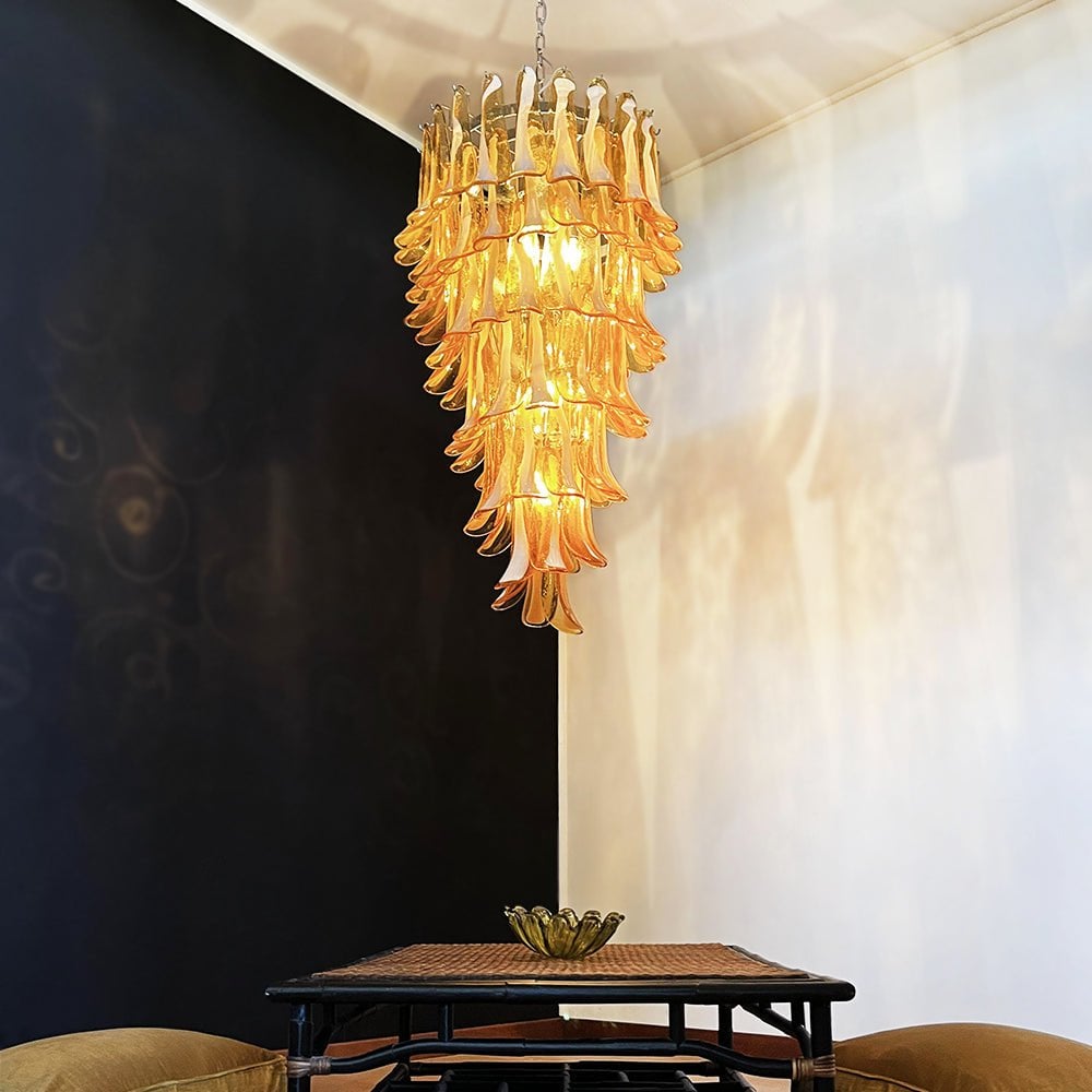 Murano Amber Petals Spiral Chandelier - Lumpaz