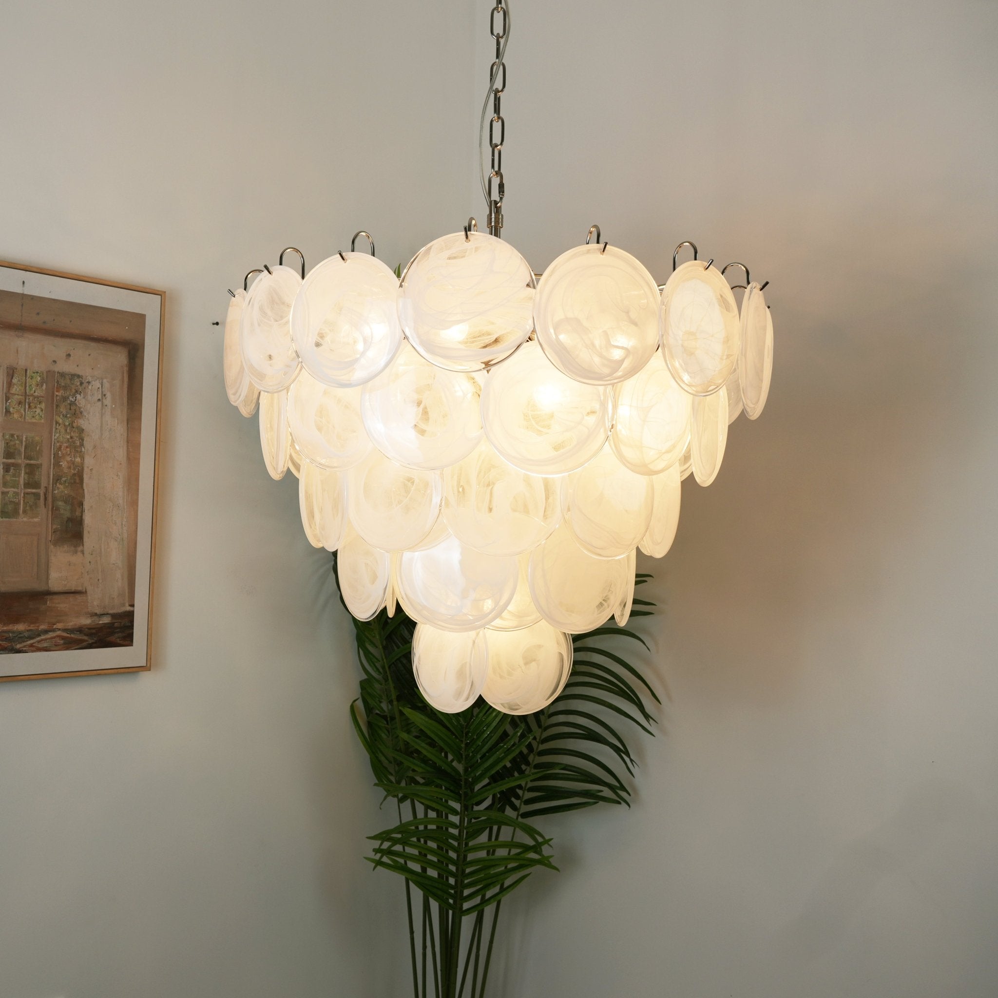 White Murano Disc Chandelier - Lumpaz
