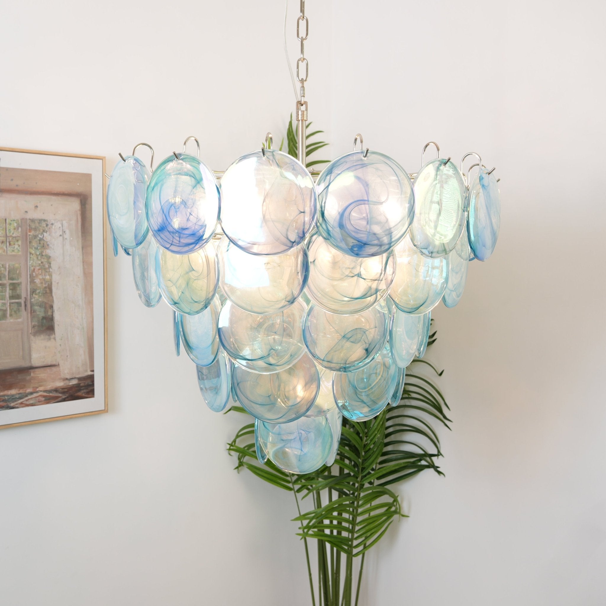 Blue Murano Disc Chandelier - Lumpaz