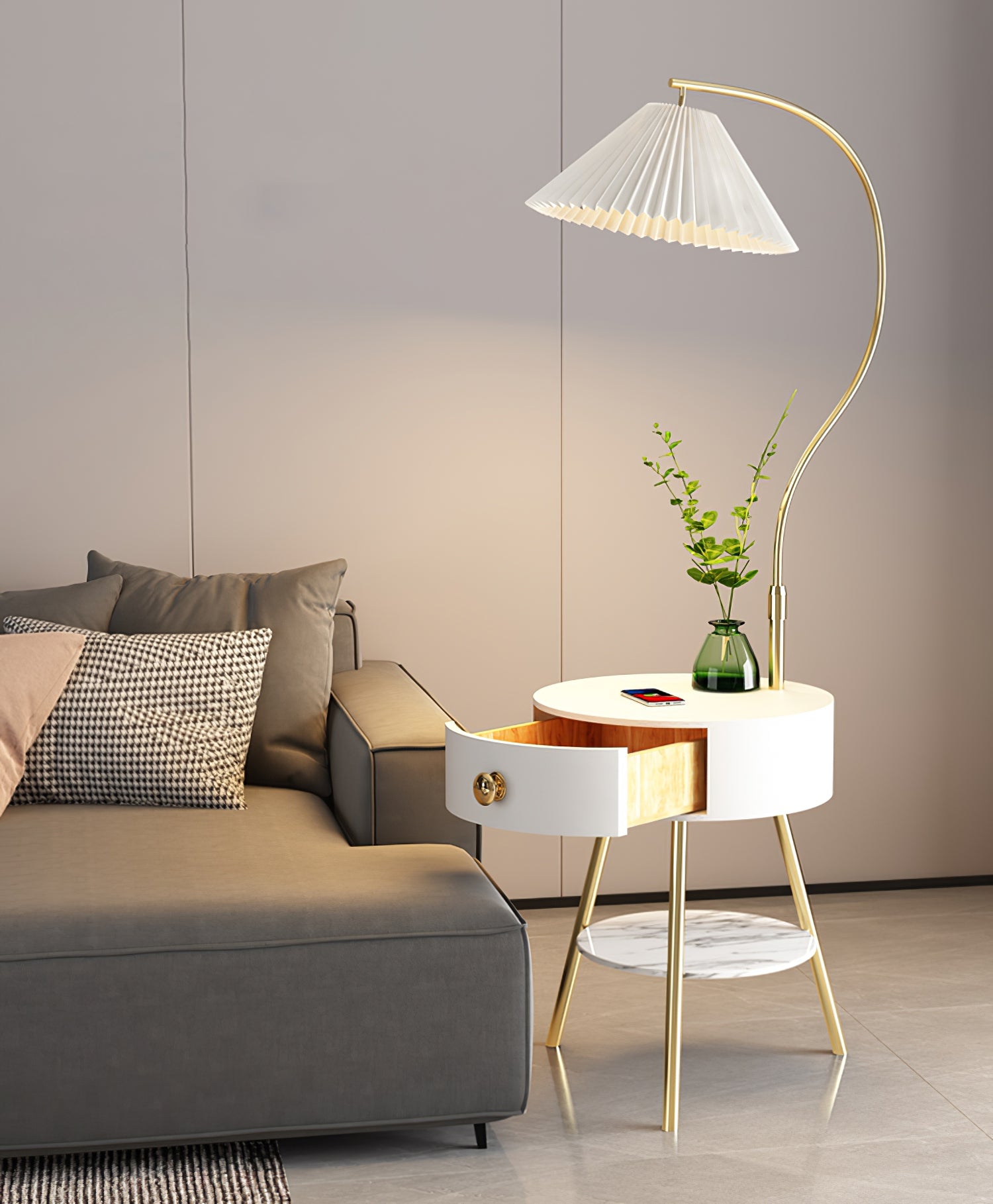 Pleated Nightstand Floor Light - Lumpaz