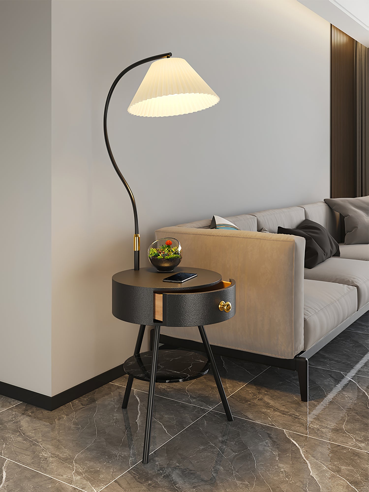 Pleated Nightstand Floor Light - Lumpaz