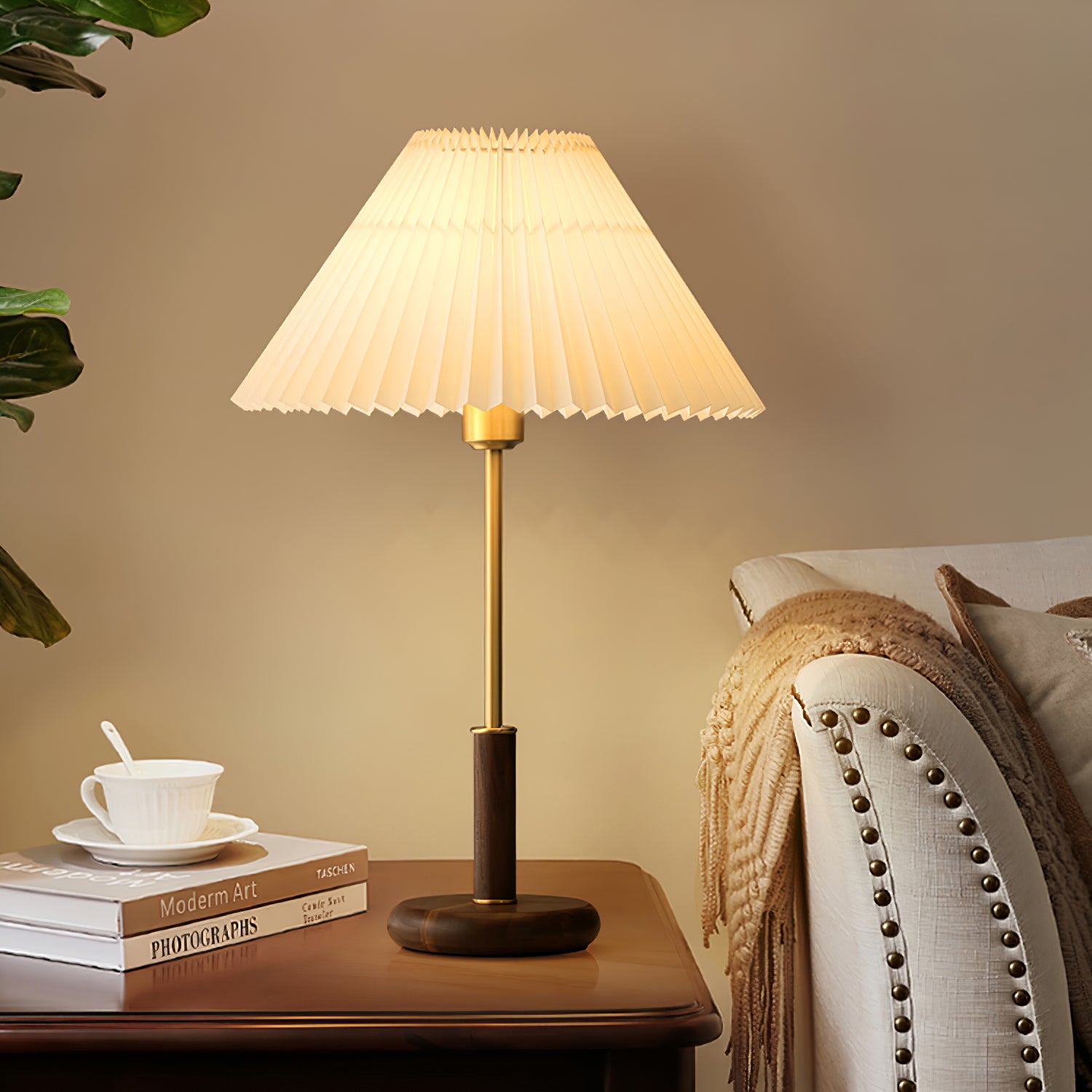 Pleated Walnut Table Lamp - Lumpaz