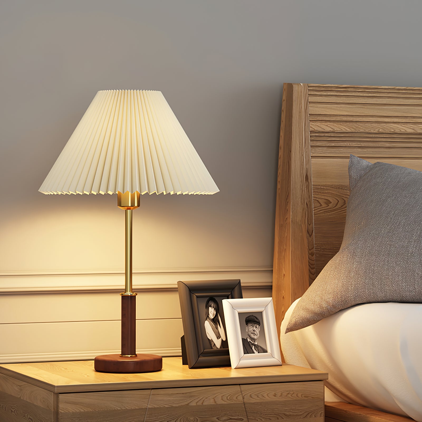 Pleated Walnut Table Lamp - Lumpaz