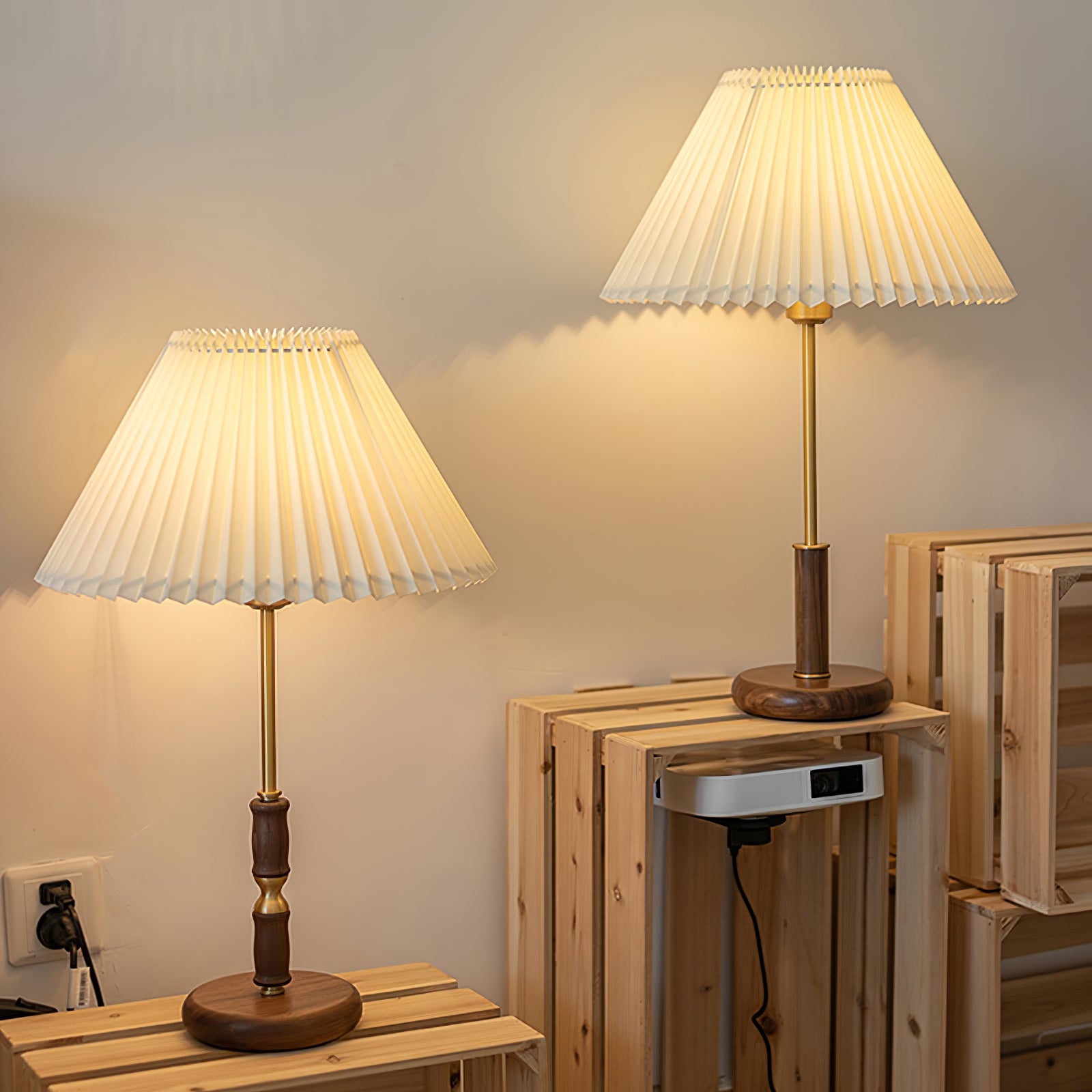 Pleated Walnut Table Lamp - Lumpaz