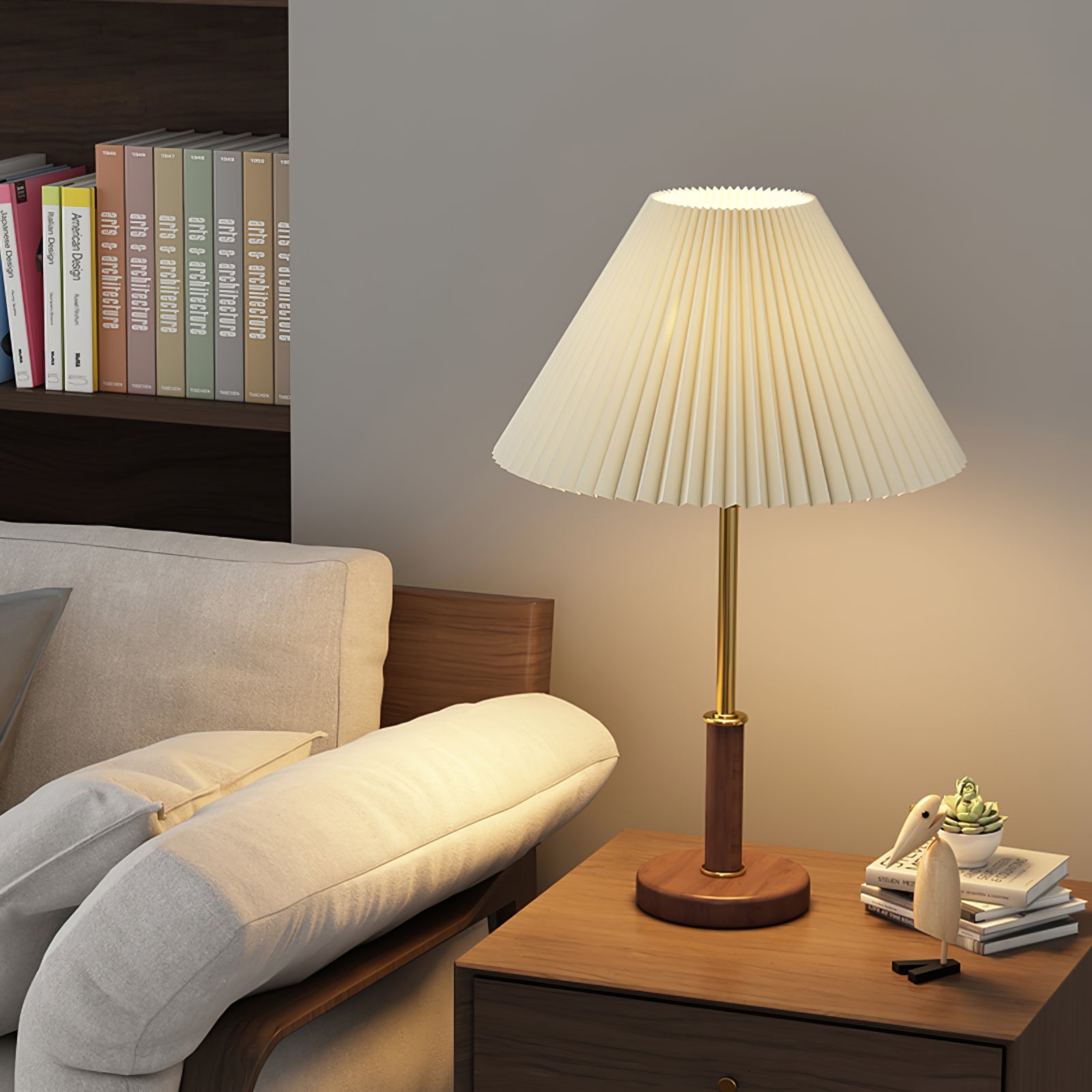 Pleated Walnut Table Lamp - Lumpaz