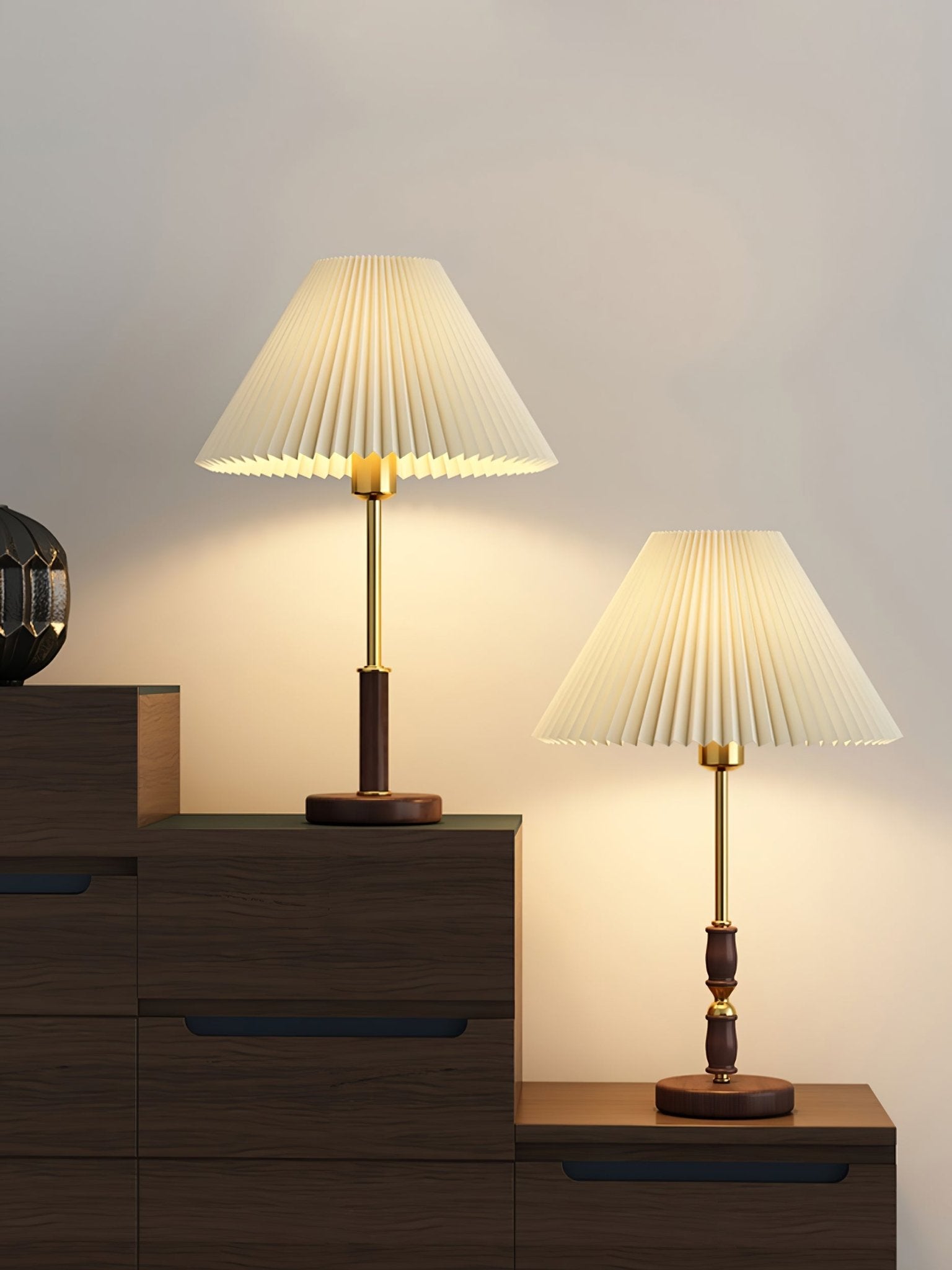 Pleated Walnut Table Lamp - Lumpaz