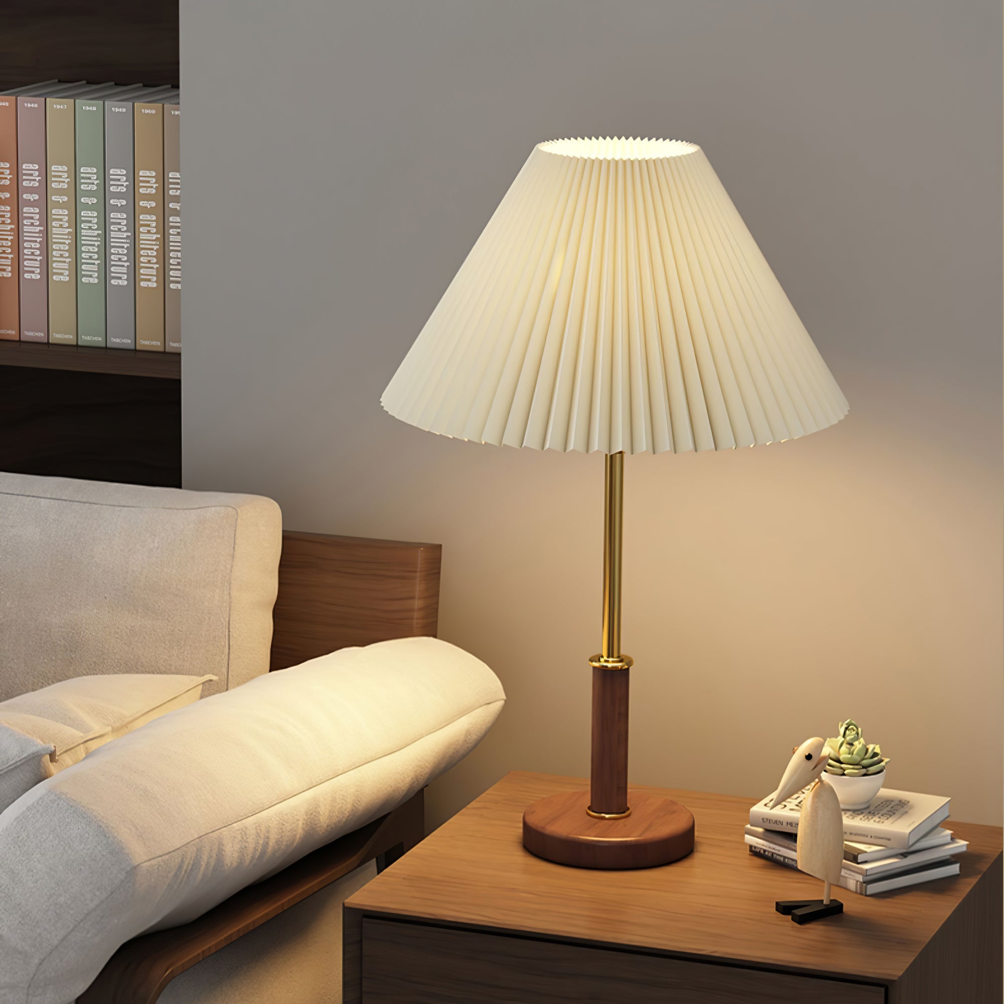 Pleated Walnut Table Lamp - Lumpaz