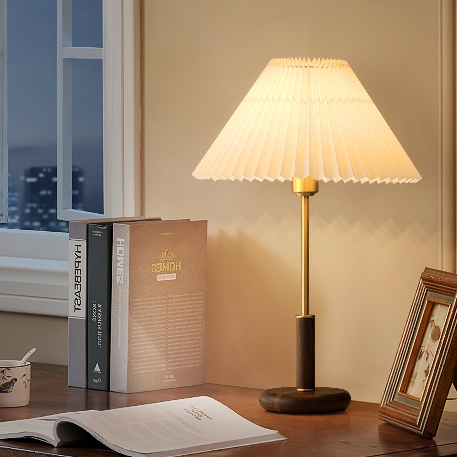 Pleated Walnut Table Lamp - Lumpaz