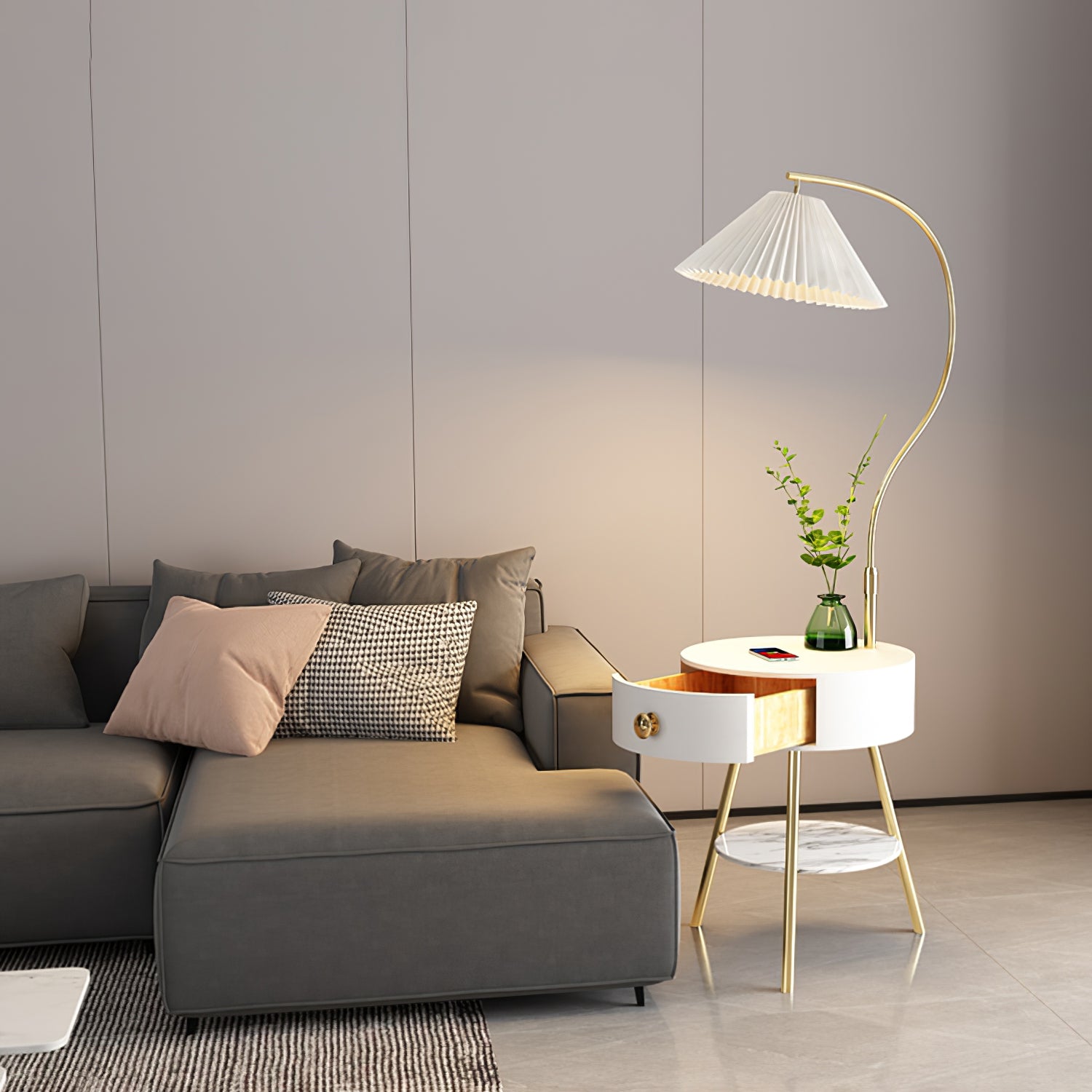 Pleated Nightstand Floor Light - Lumpaz