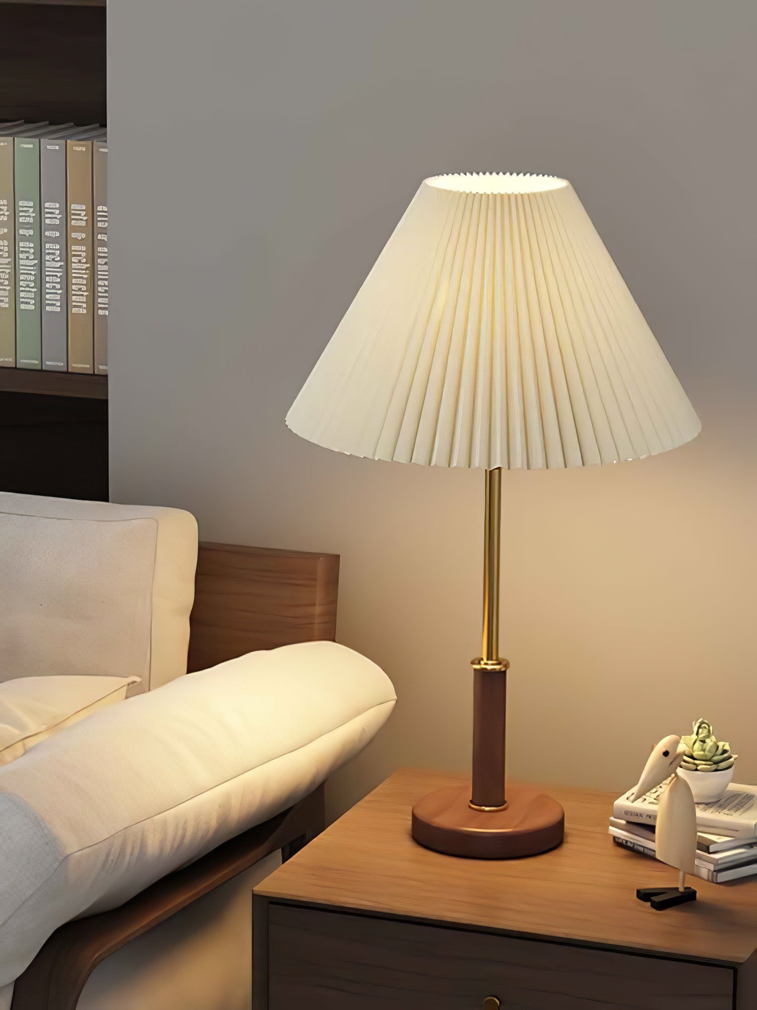 Pleated Walnut Table Lamp - Lumpaz