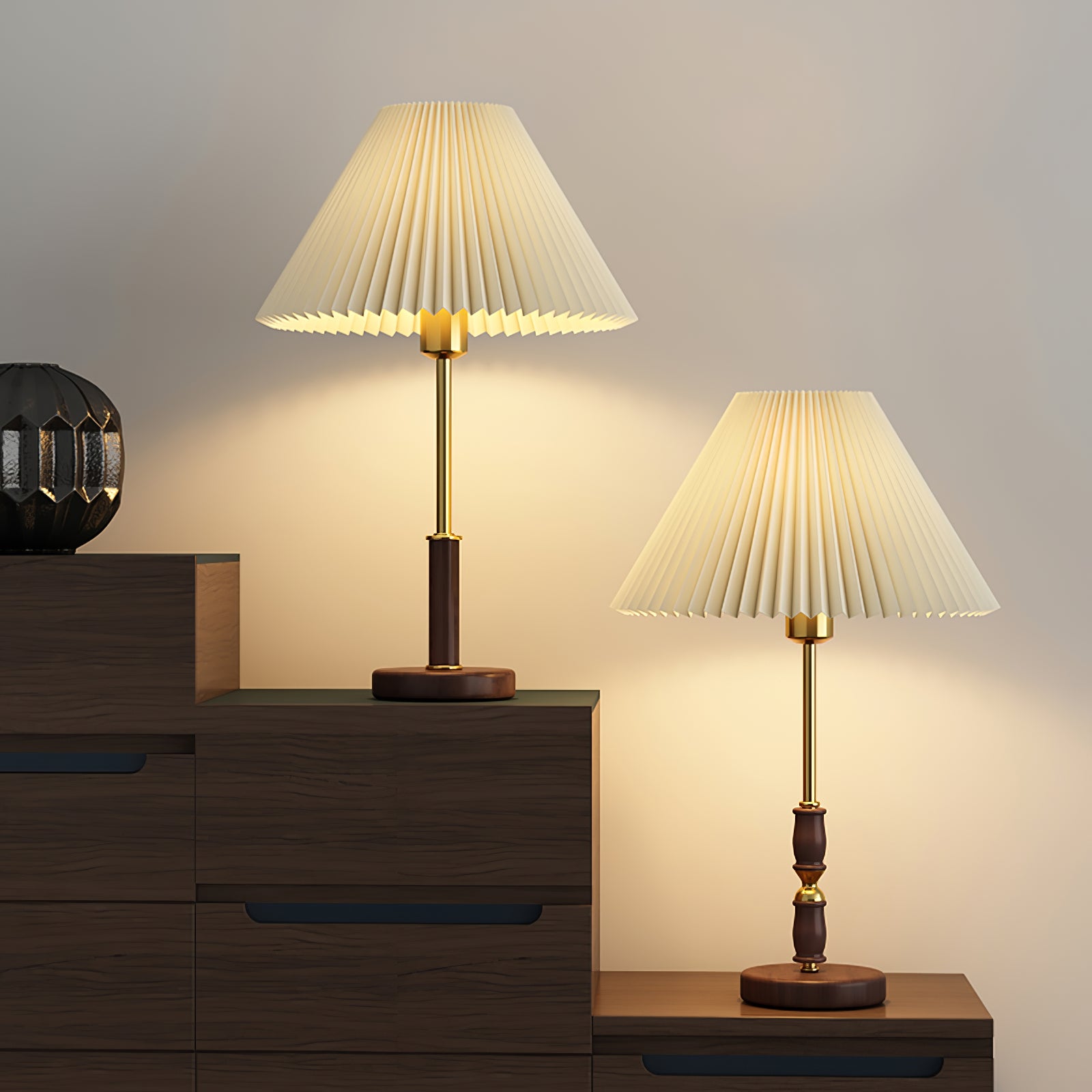 Pleated Walnut Table Lamp - Lumpaz