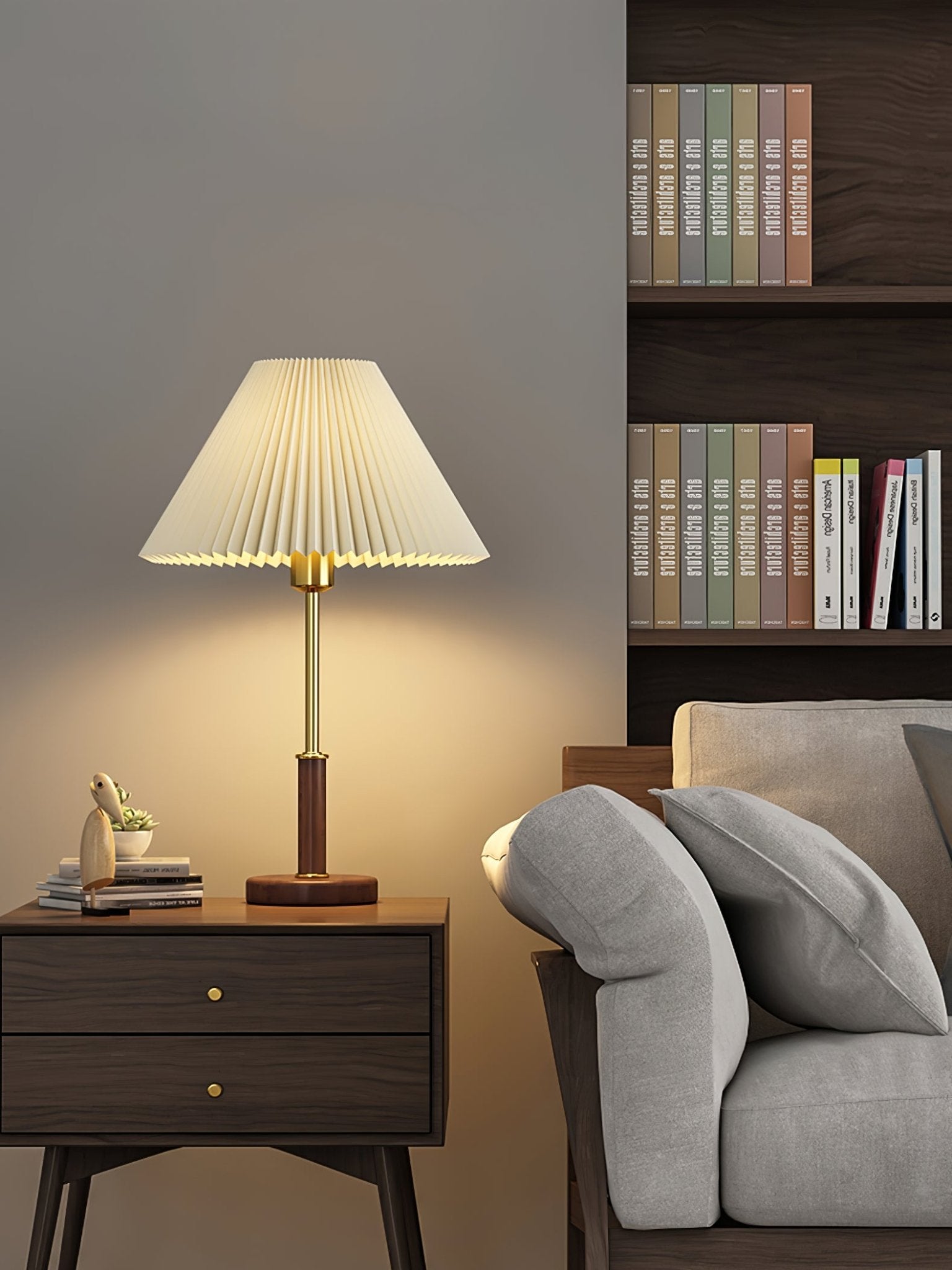 Pleated Walnut Table Lamp - Lumpaz