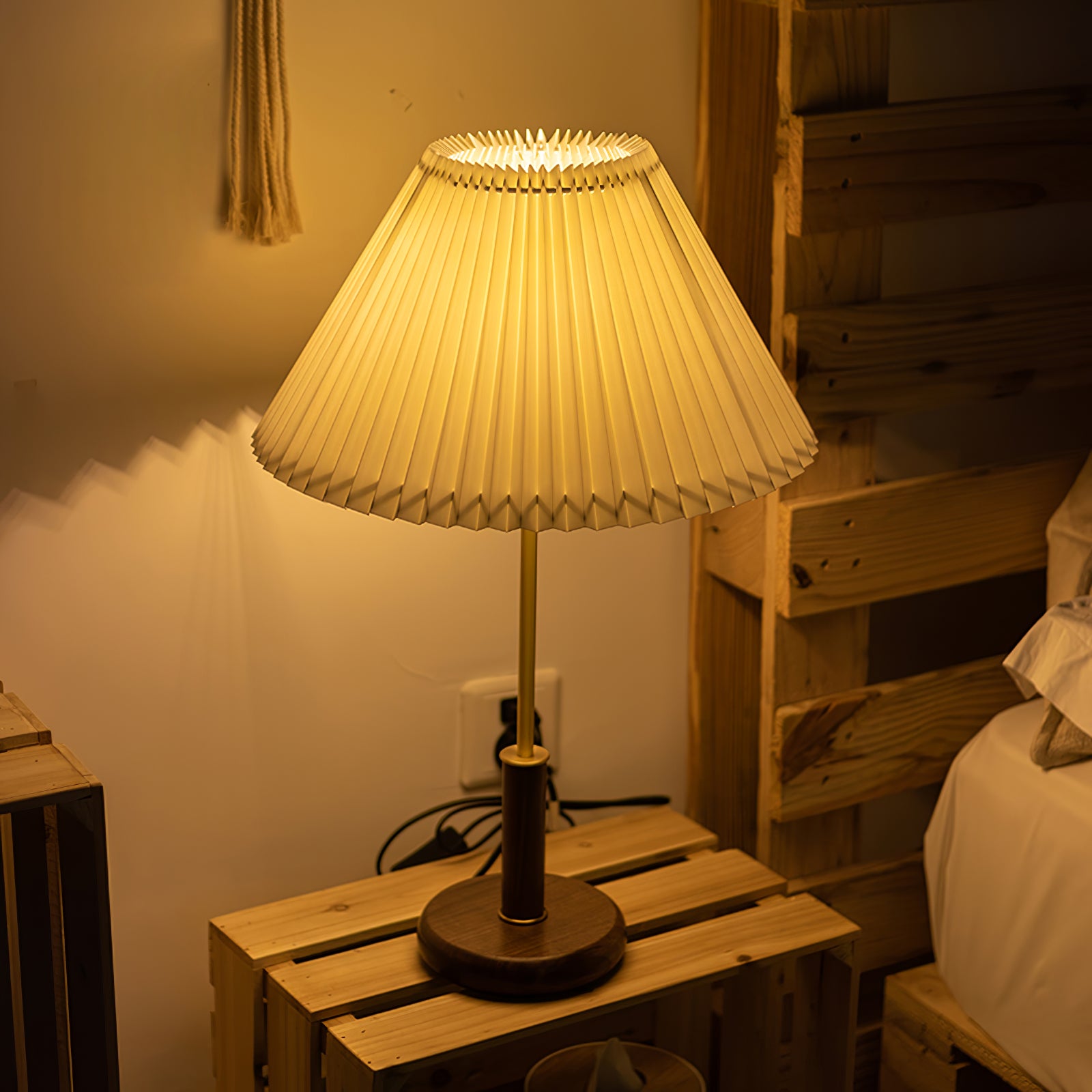 Pleated Walnut Table Lamp - Lumpaz