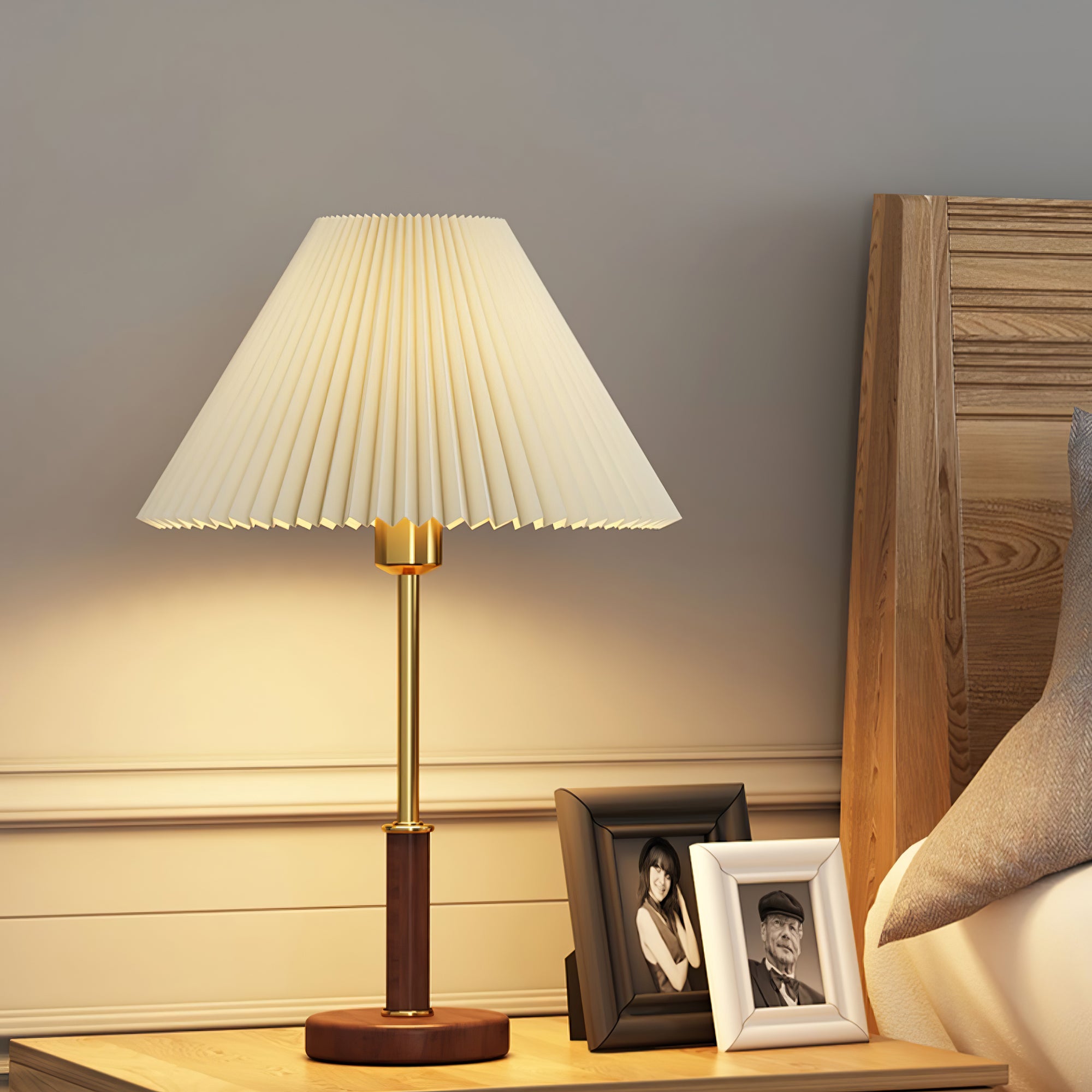 Pleated Walnut Table Lamp - Lumpaz