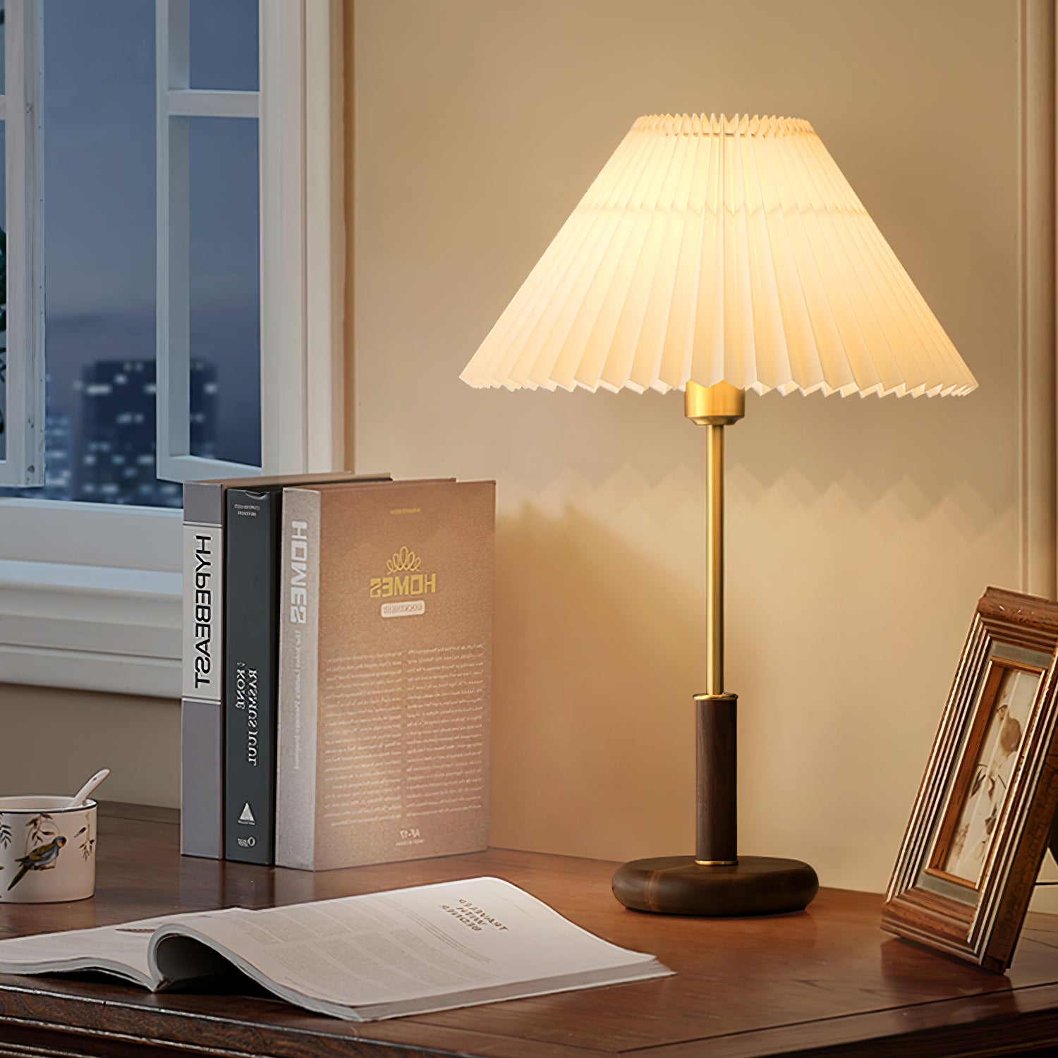 Pleated Walnut Table Lamp - Lumpaz