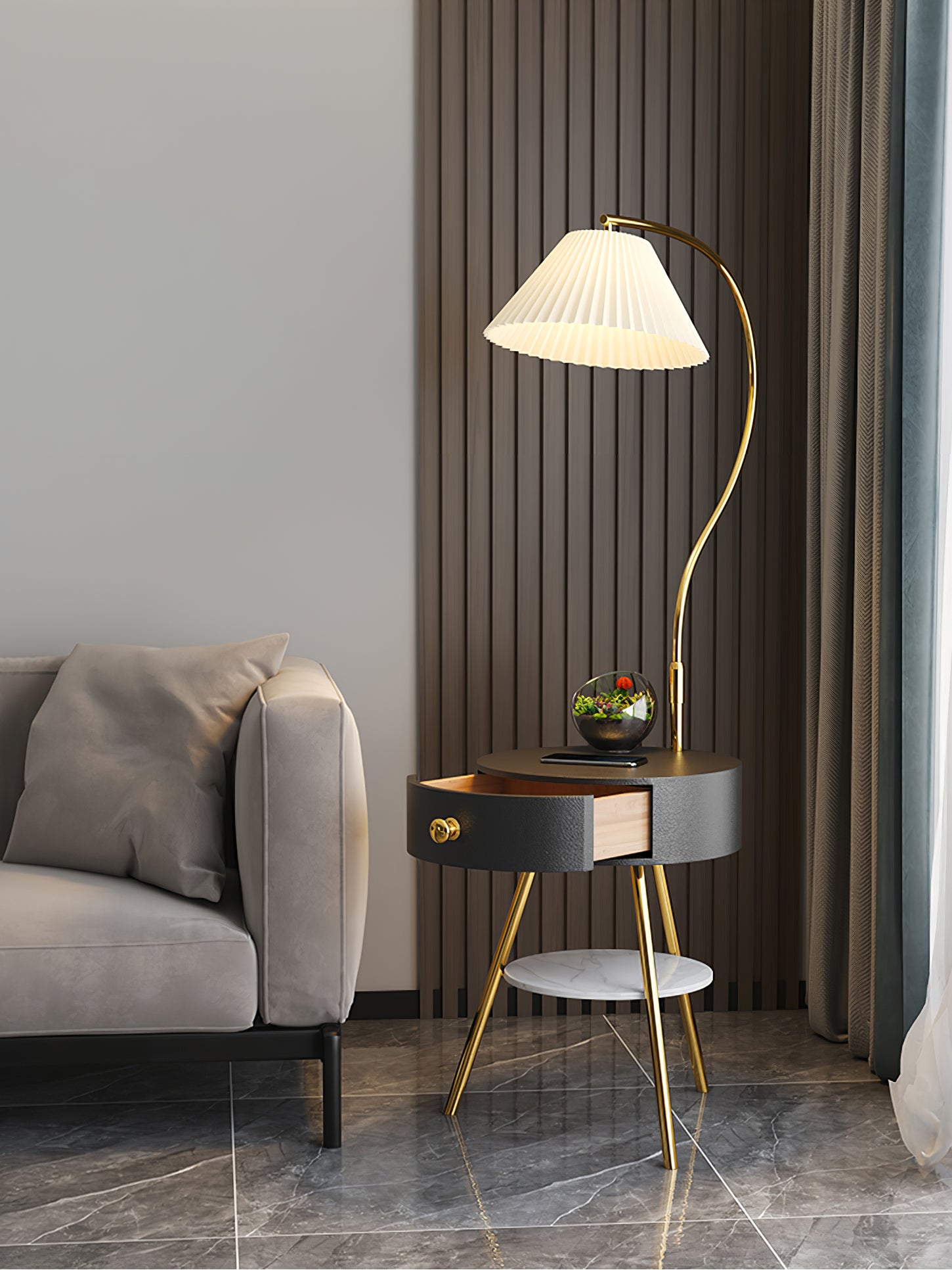 Pleated Nightstand Floor Light - Lumpaz